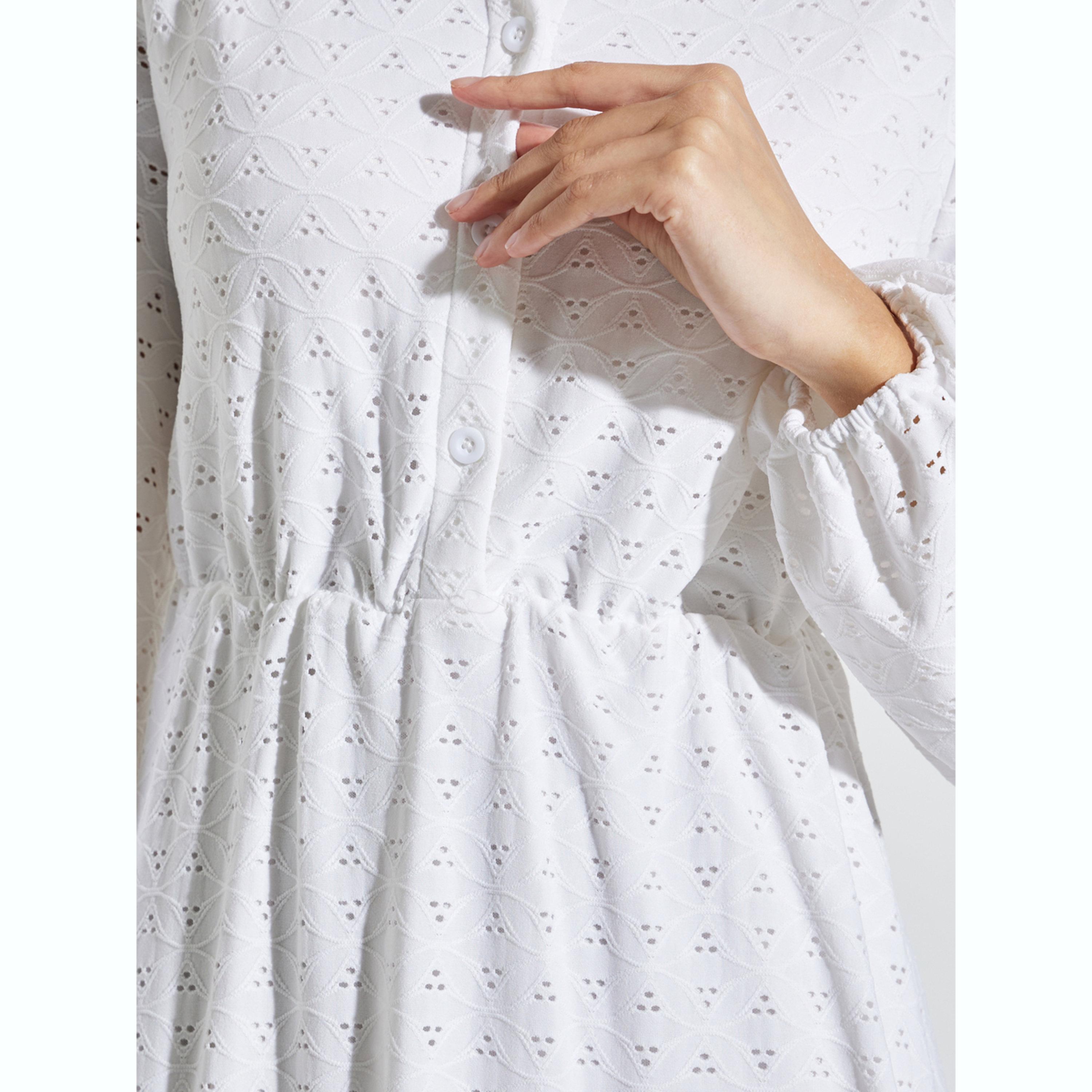 Styli Off White Eyelet Shirt Maxi Dress-women-clothing-dresses-image-5