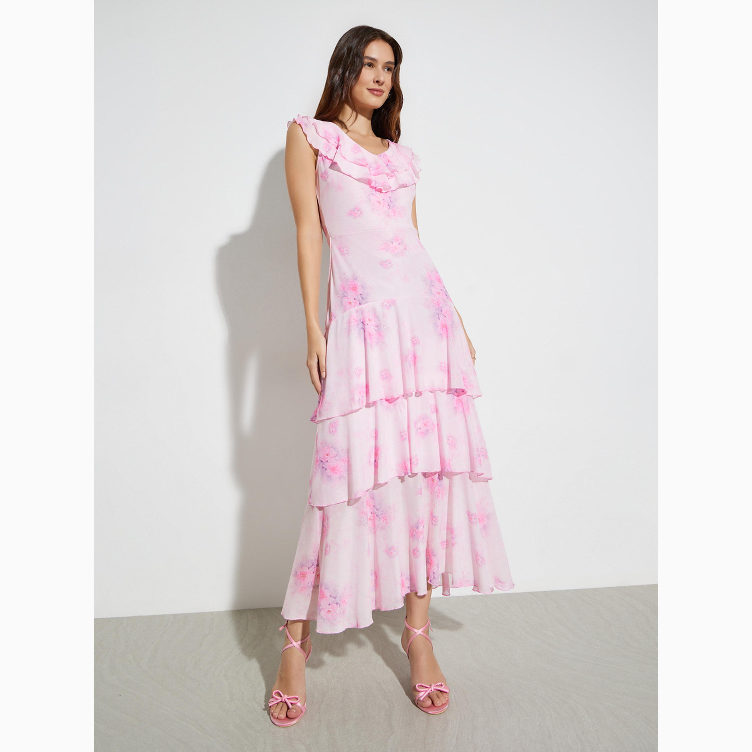Styli Pink Floral Print Layered Maxi Dress-women-clothing-dresses-image-3