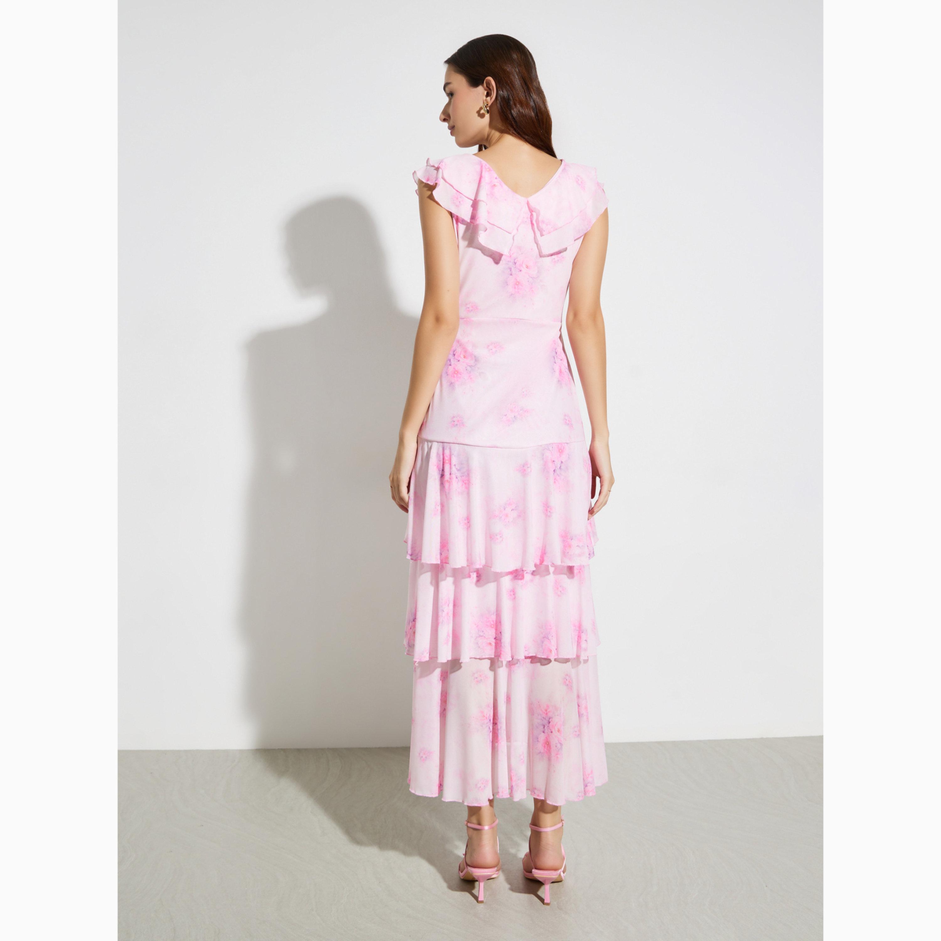 Styli Pink Floral Print Layered Maxi Dress-women-clothing-dresses-image-4