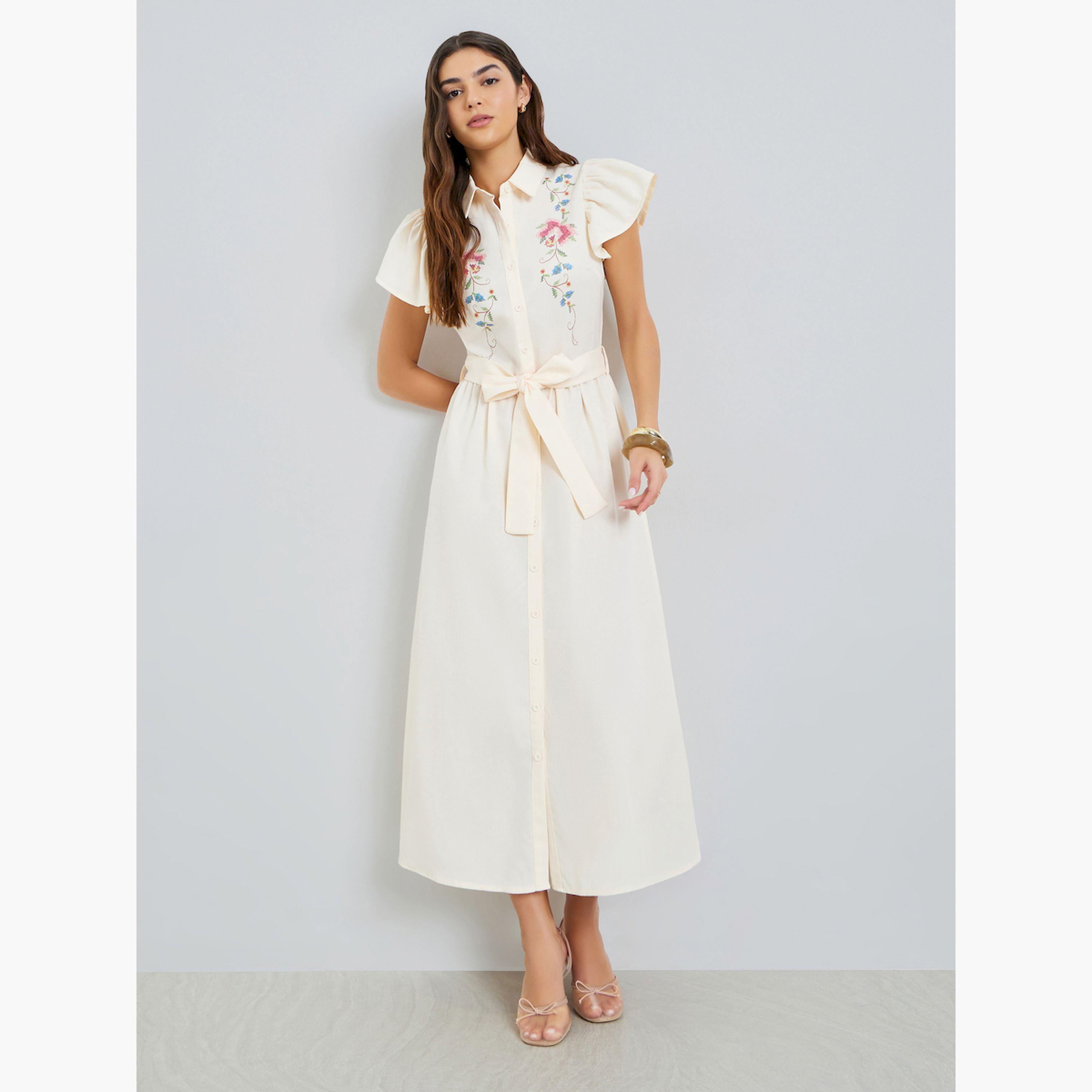 فستان طويل بنمط قميص وطبعة زهور-women-clothing-dresses-image-3