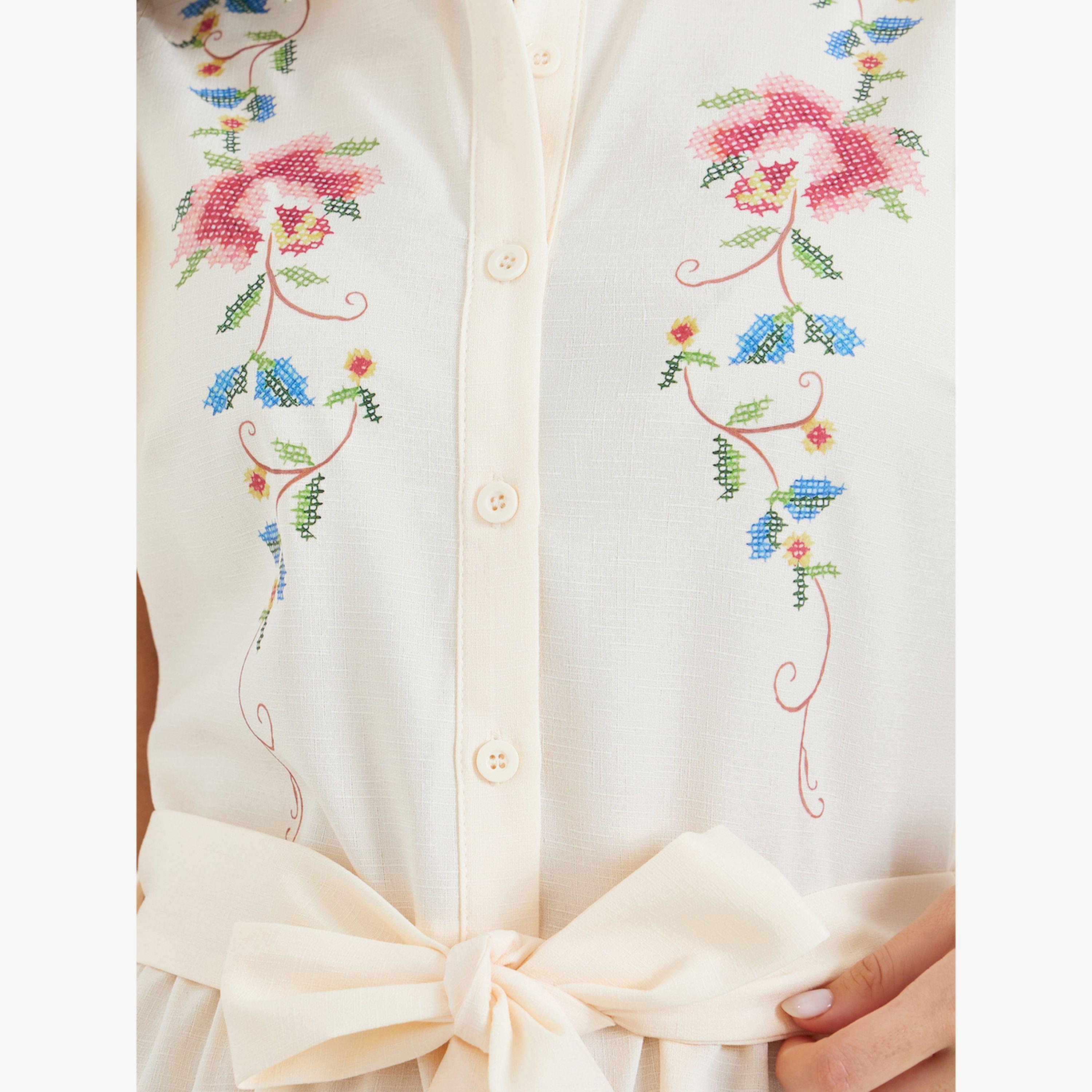 فستان طويل بنمط قميص وطبعة زهور-women-clothing-dresses-image-5
