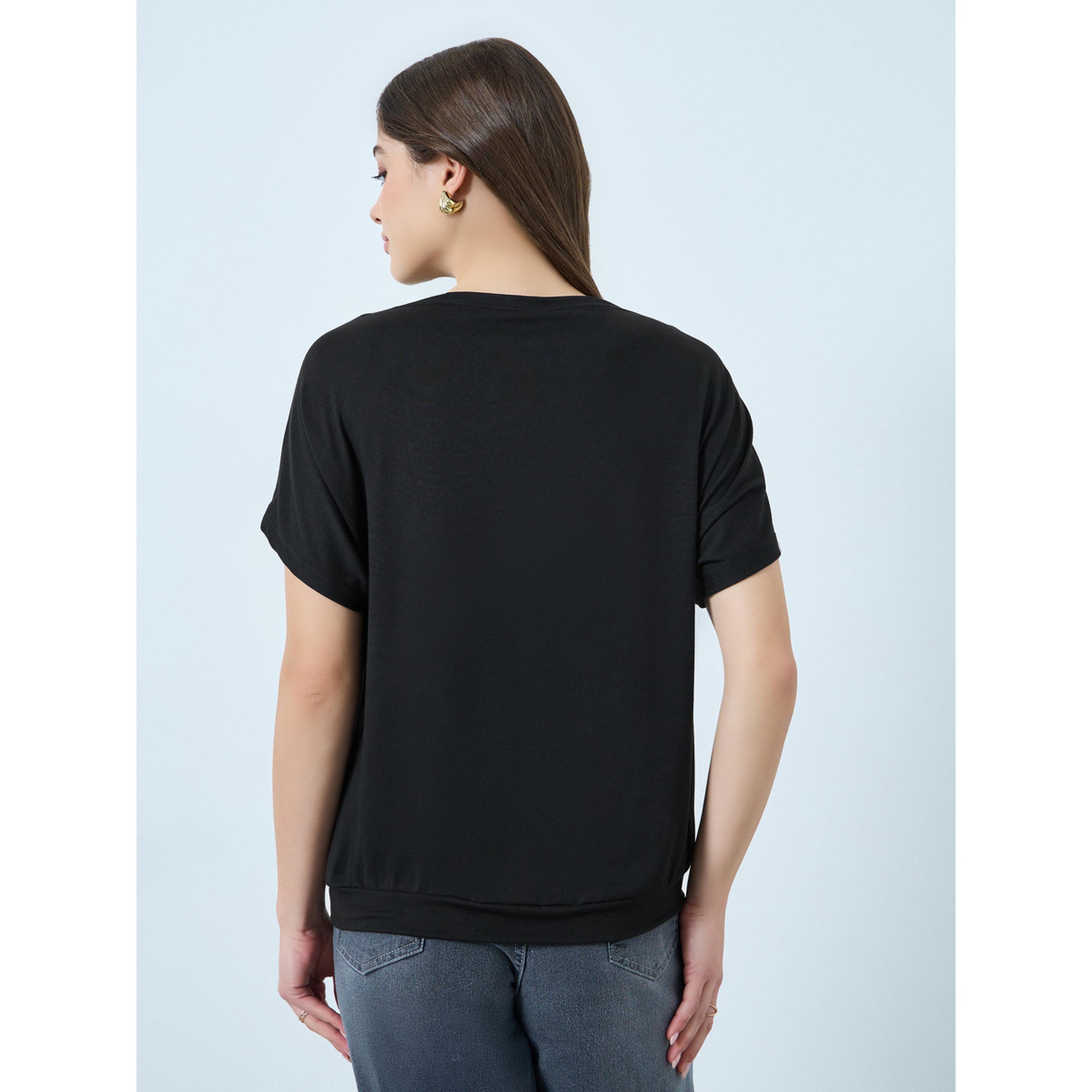 Styli Black Plain Short Sleeve T-Shirt-women-clothing-tshirts-image-3