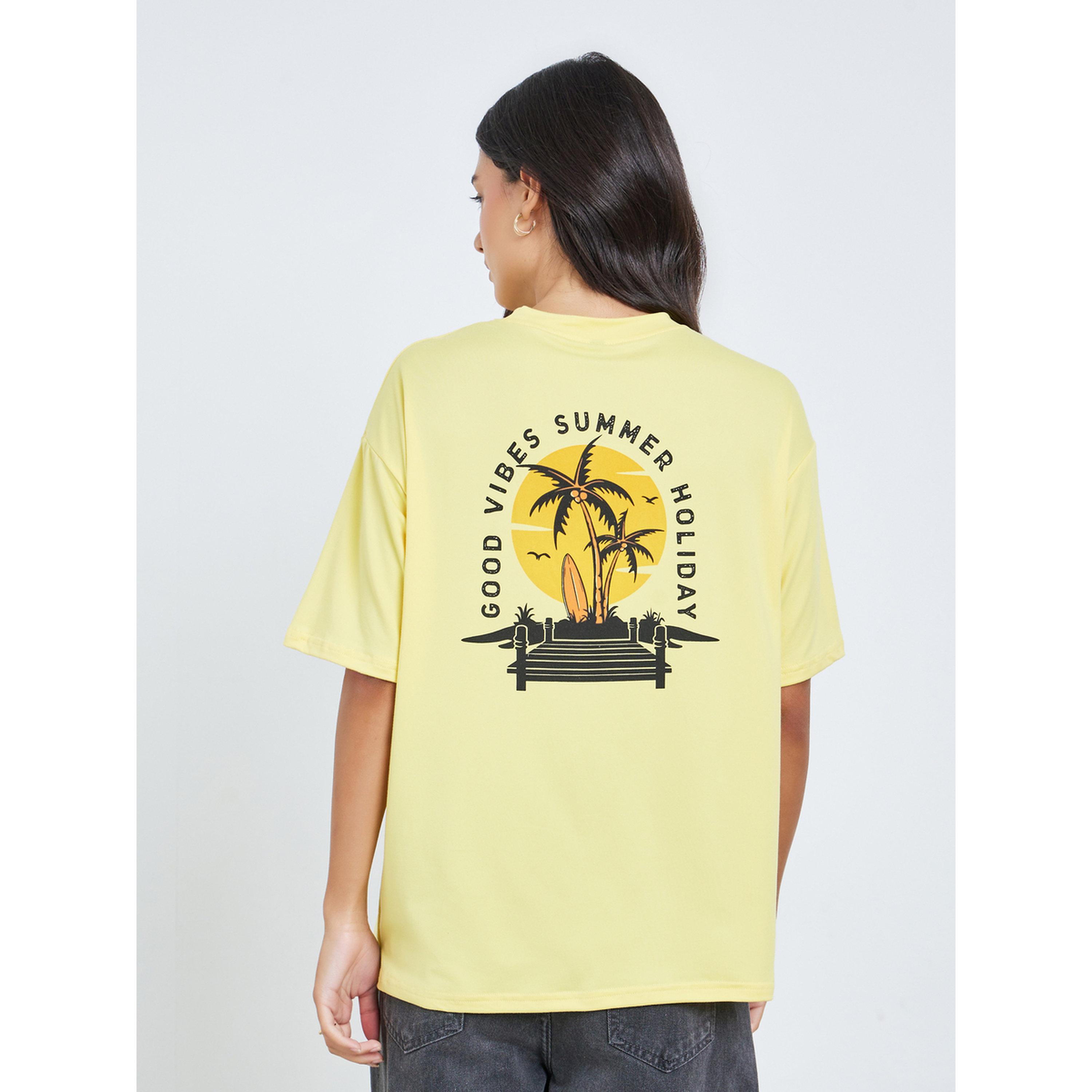 Styli Yellow Graphic Back Palm Print T-Shirt-women-clothing-tshirts-image-4