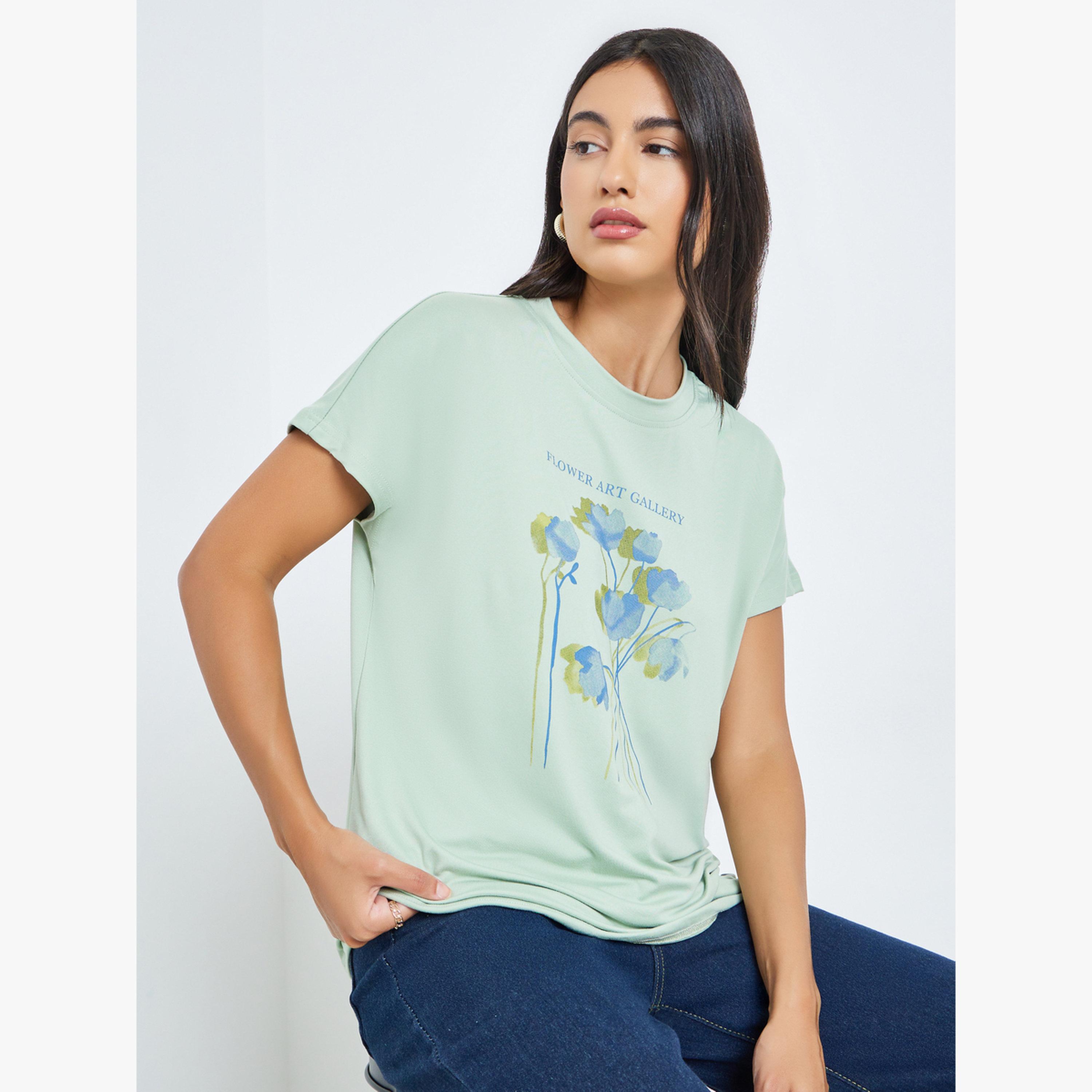 Styli Green Floral Print Short Sleeve T-Shirt-women-clothing-tshirts-image-3