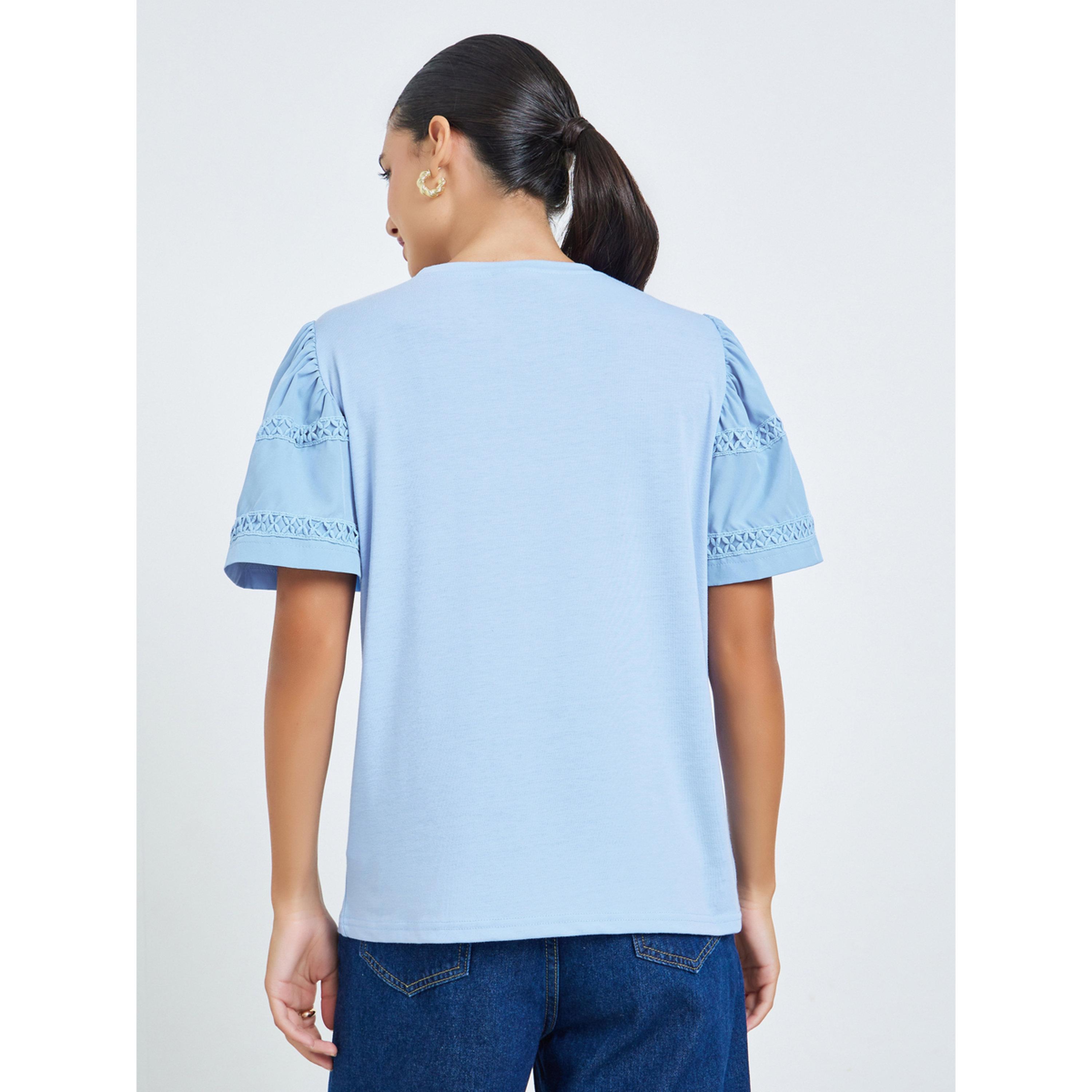 Styli Blue Lace Trim Short Sleeve T-Shirt-women-clothing-shirtsandblouses-blouses-image-4