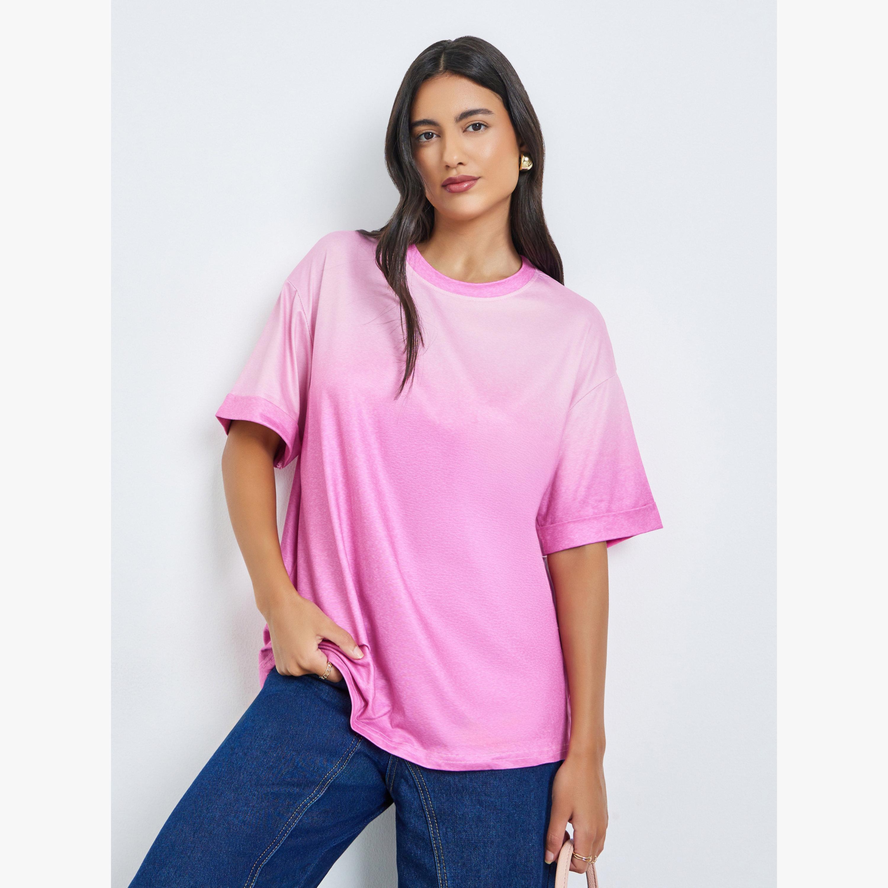 Styli Pink Gradient Look Oversized T-Shirt-women-clothing-tshirts-image-1