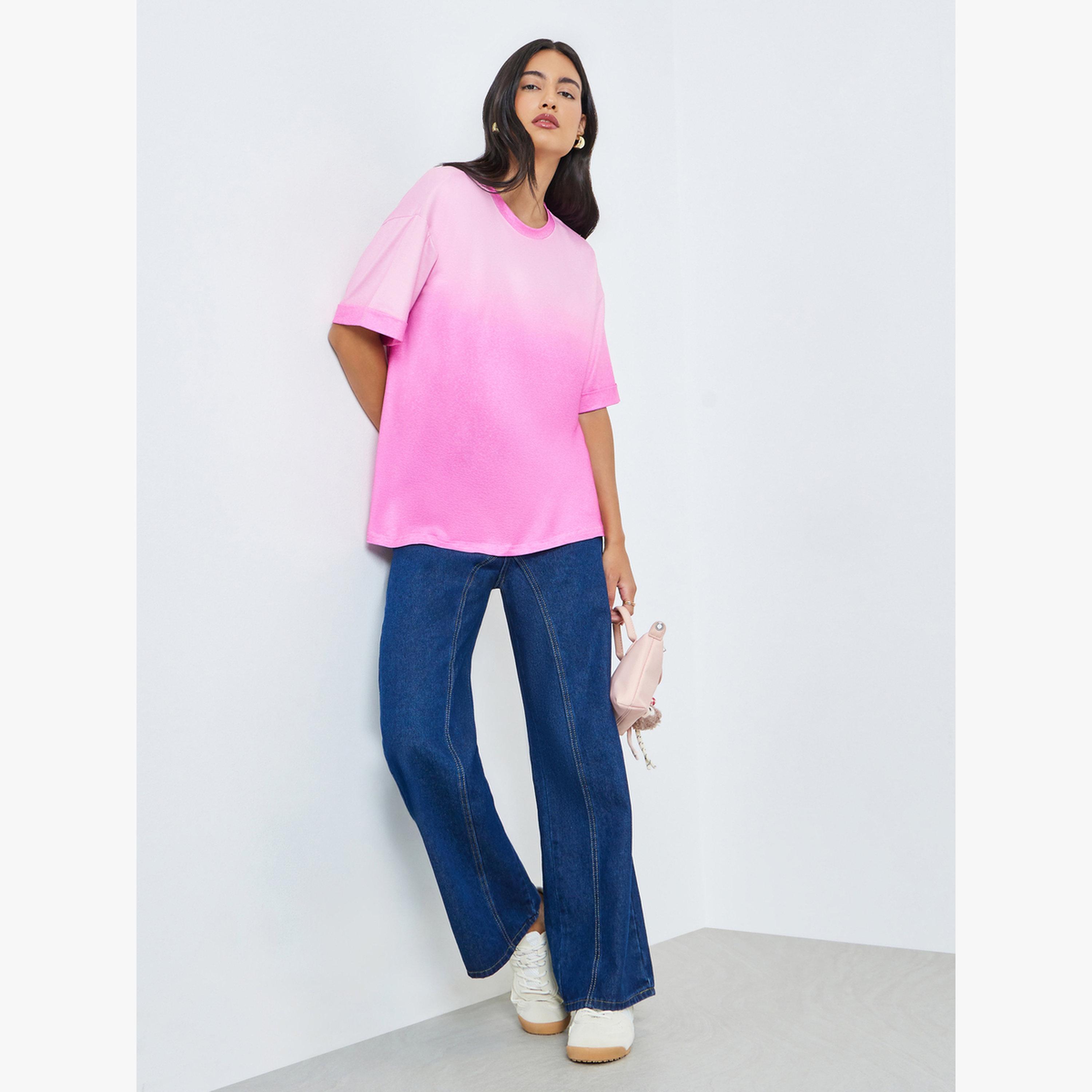 Styli Pink Gradient Look Oversized T-Shirt-women-clothing-tshirts-image-2