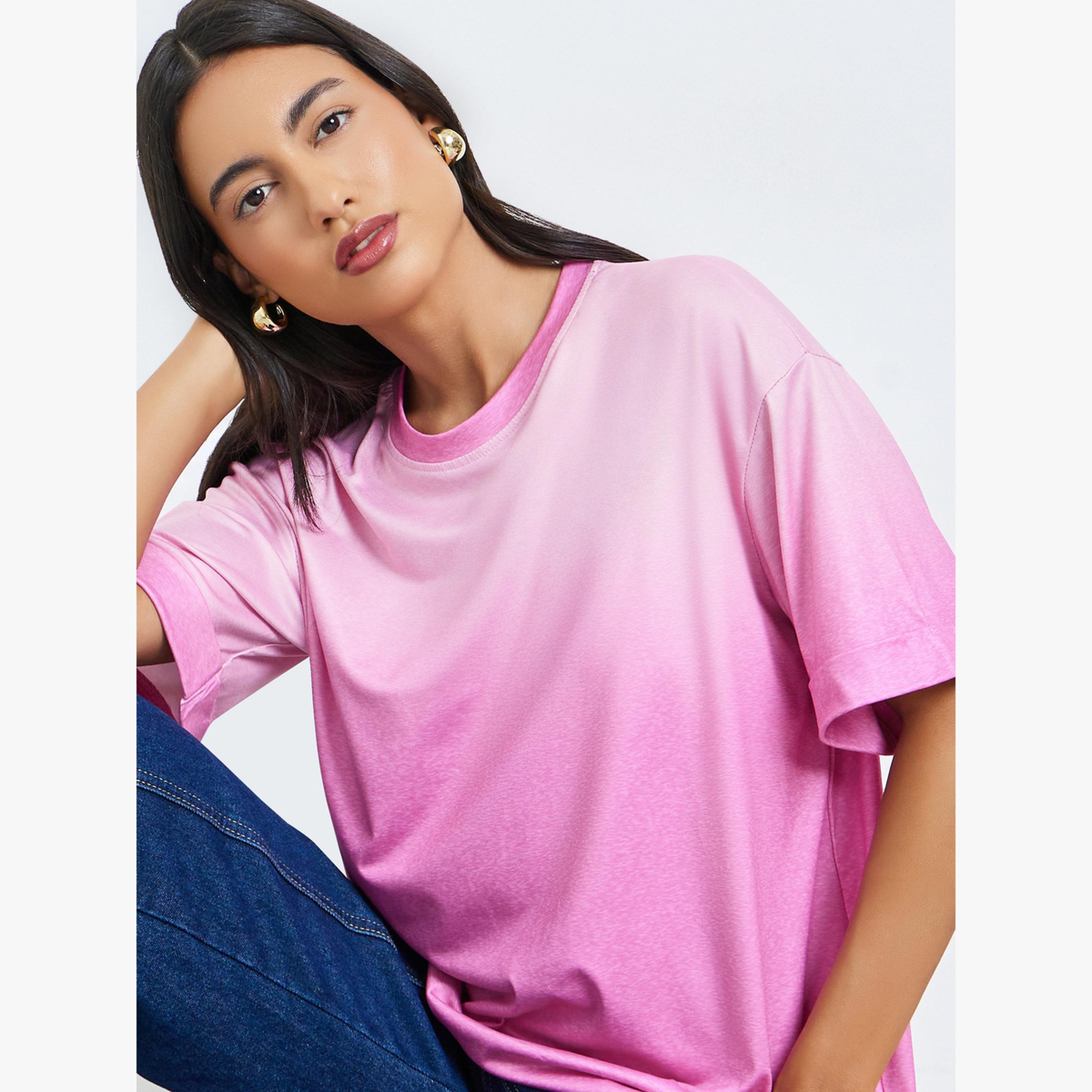 Styli Pink Gradient Look Oversized T-Shirt-women-clothing-tshirts-image-3