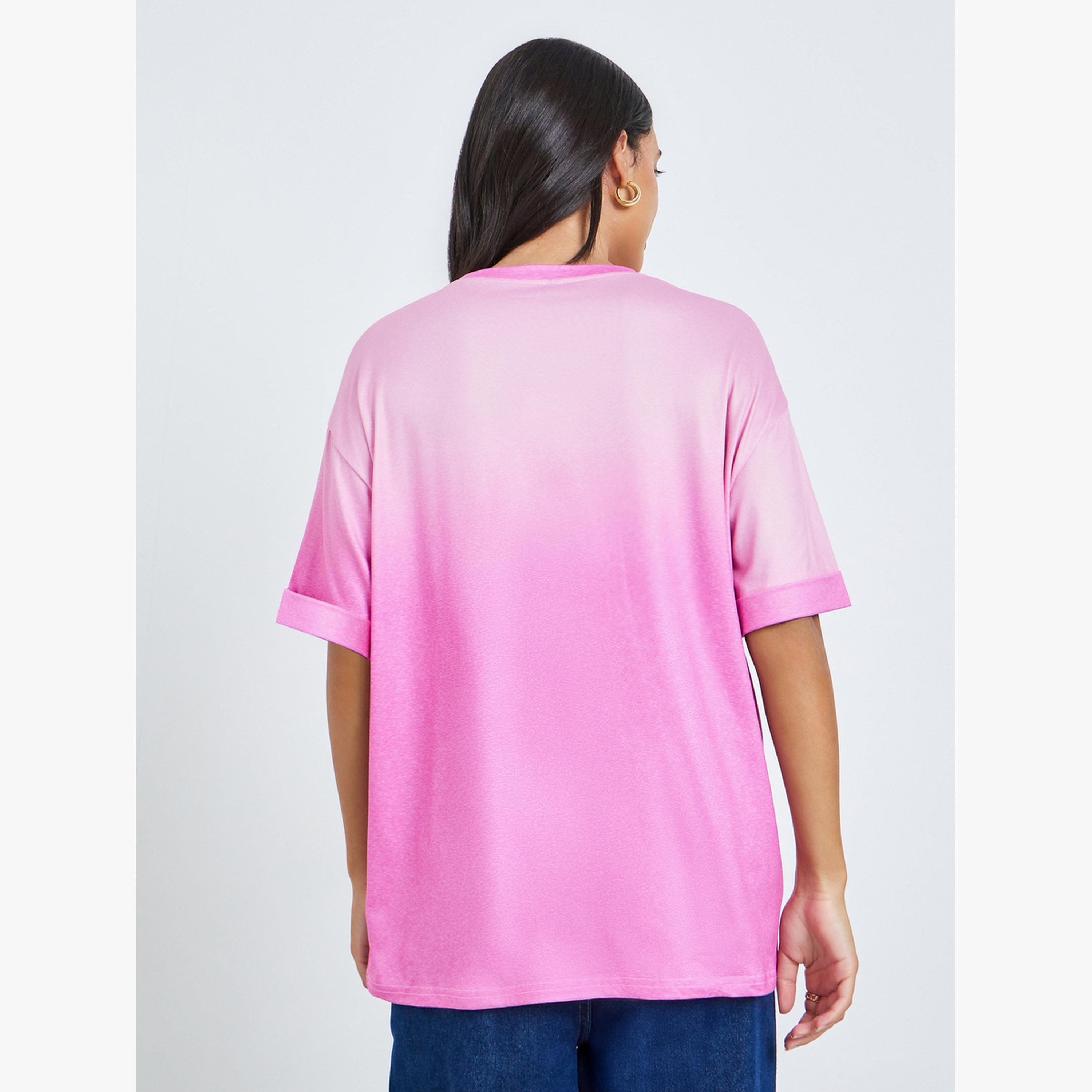 Styli Pink Gradient Look Oversized T-Shirt-women-clothing-tshirts-image-4