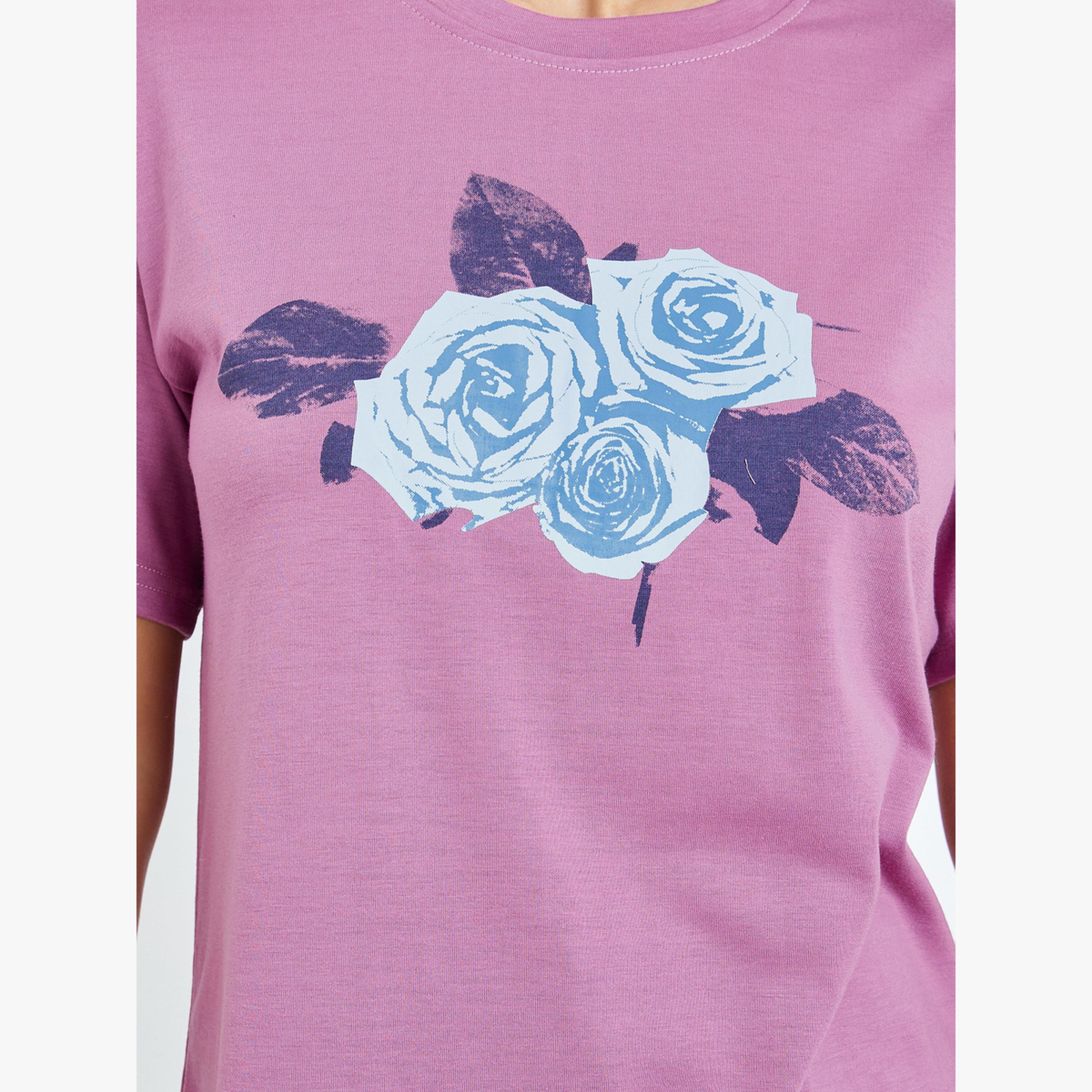 Styli Purple Floral Print Regular Fit T-Shirt-women-clothing-tshirts-image-5