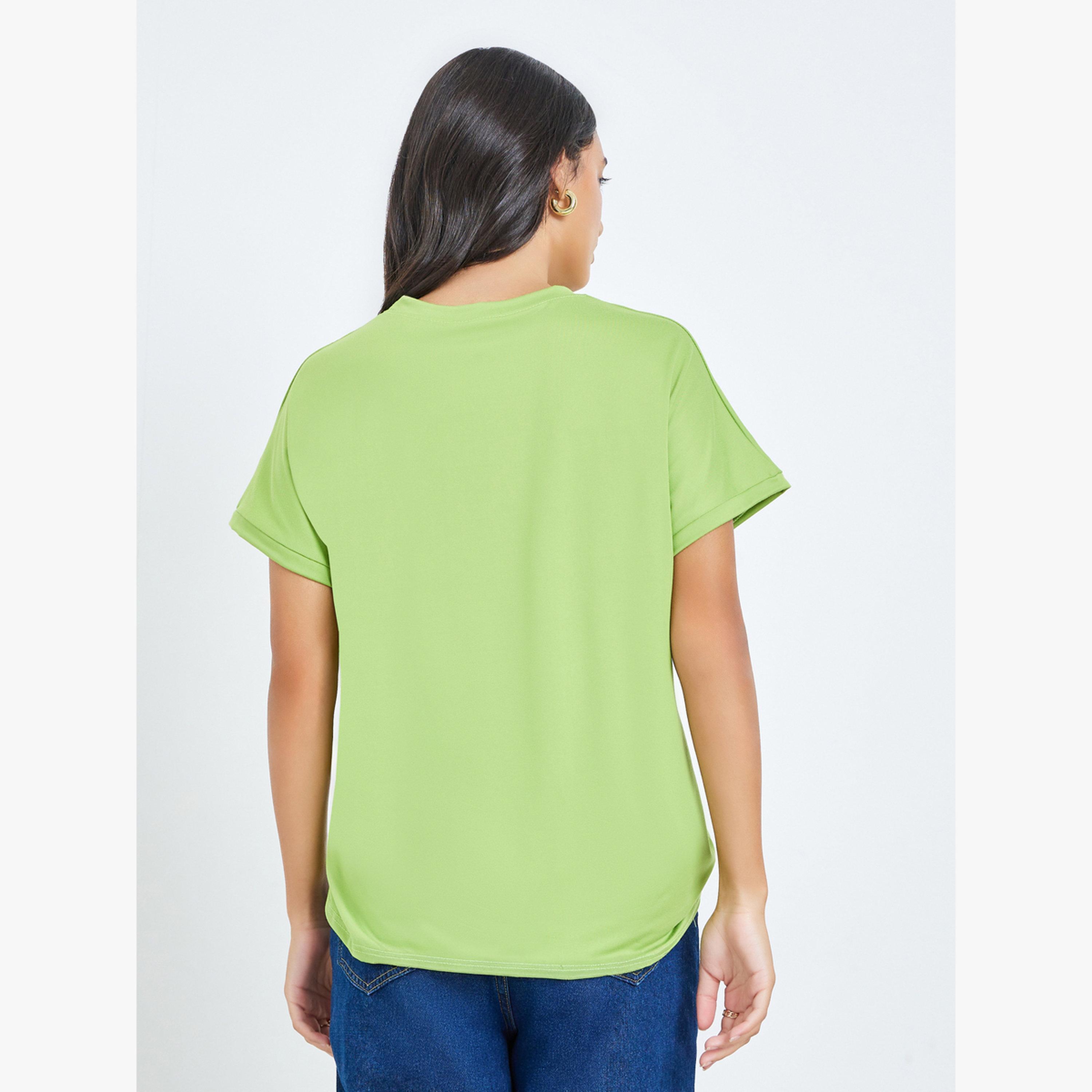 تيشيرت بياقة دائرية بتفاصيل مزمومة-women-clothing-tshirts-image-4