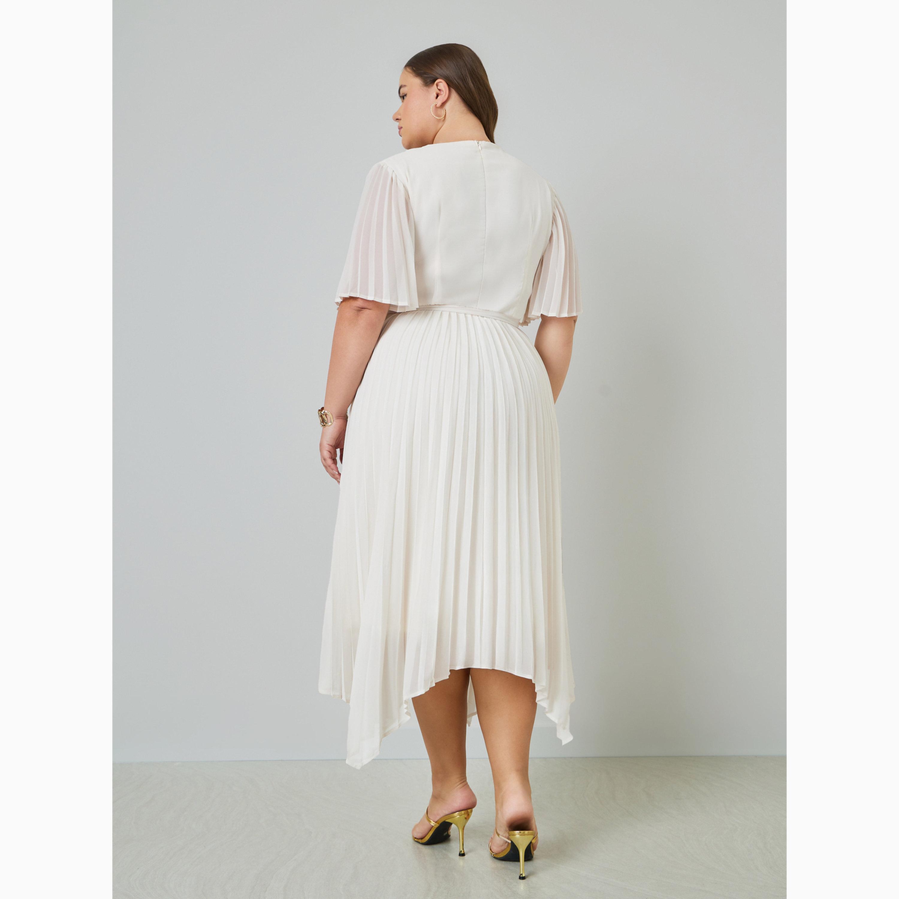 فستان ميدي متوسط الطول مكسر بحافة غير متماثلة بمقاس كبير-women-clothing-dresses-image-4
