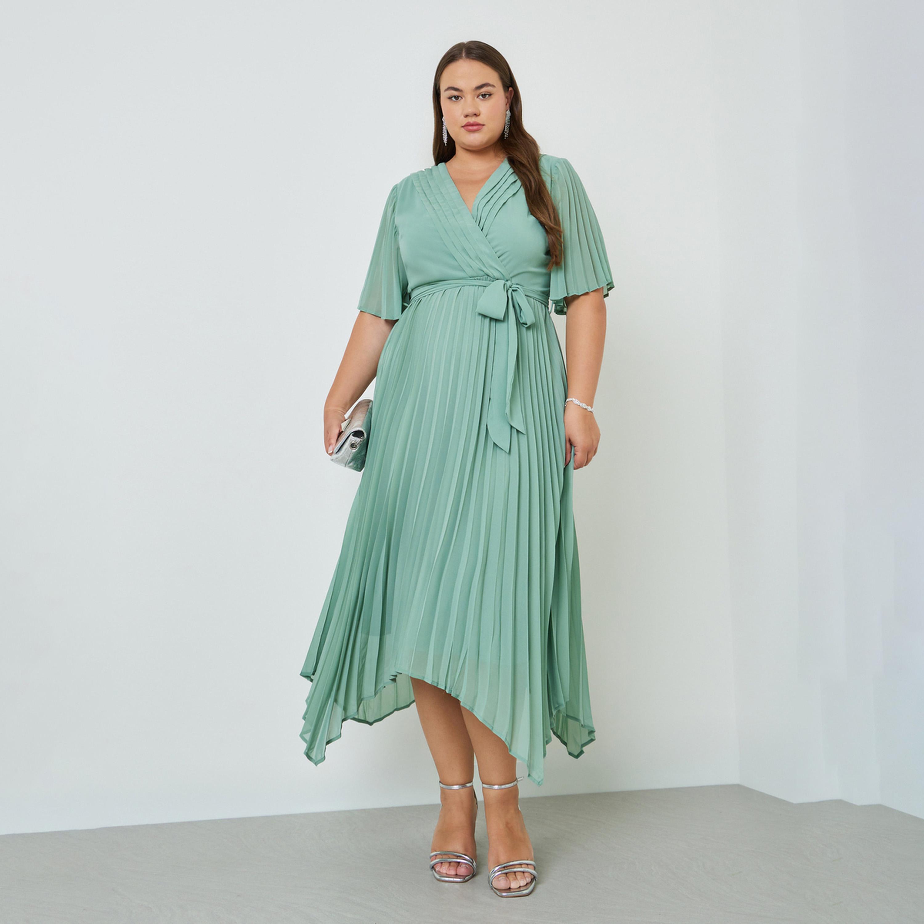 Styli Plus Size Asymmetric Hem Pleated Midi Dress-women-clothing-dresses-image-1