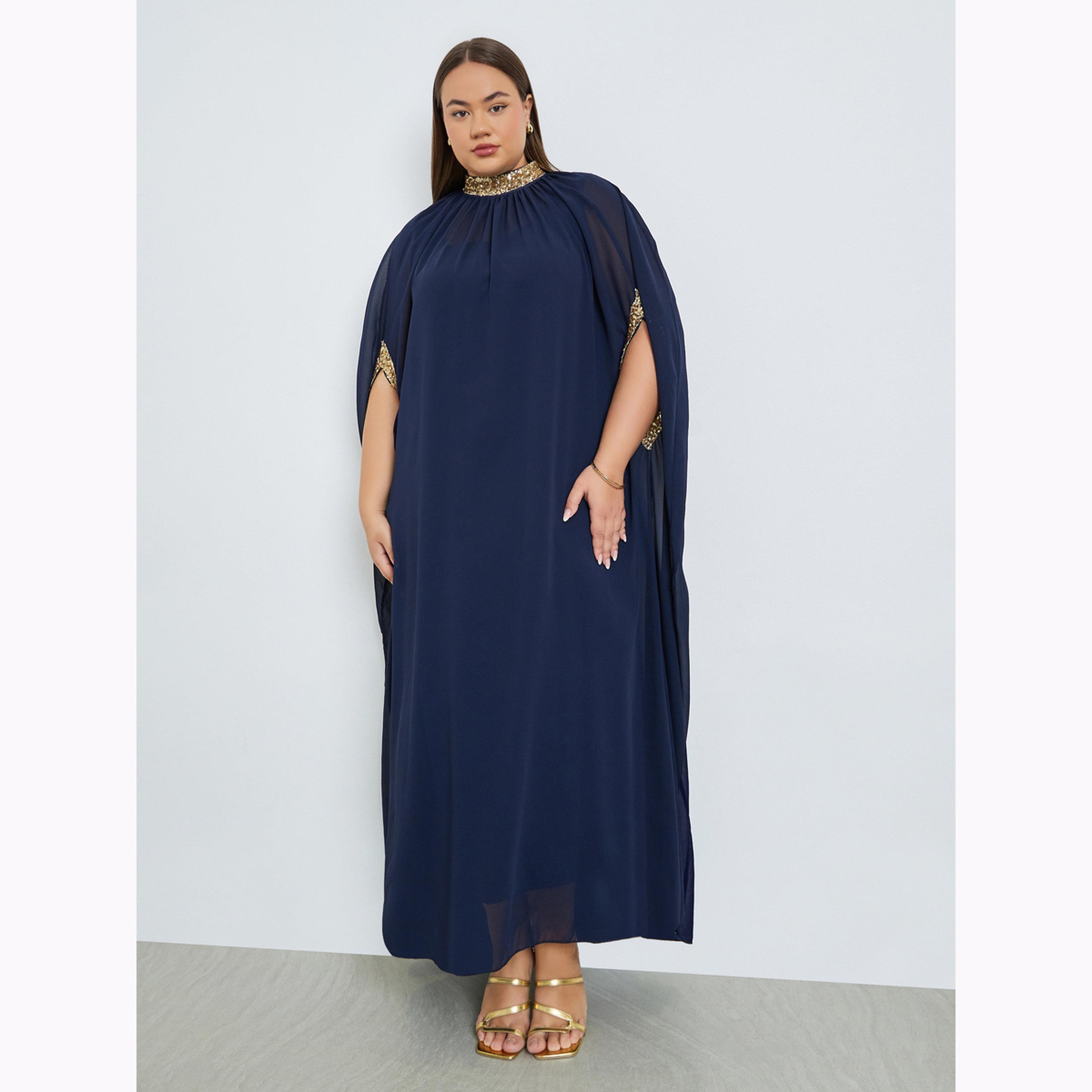 Styli Plus Size Navy Blue Embellished Kaftan Maxi Dress-women-clothing-dresses-image-1