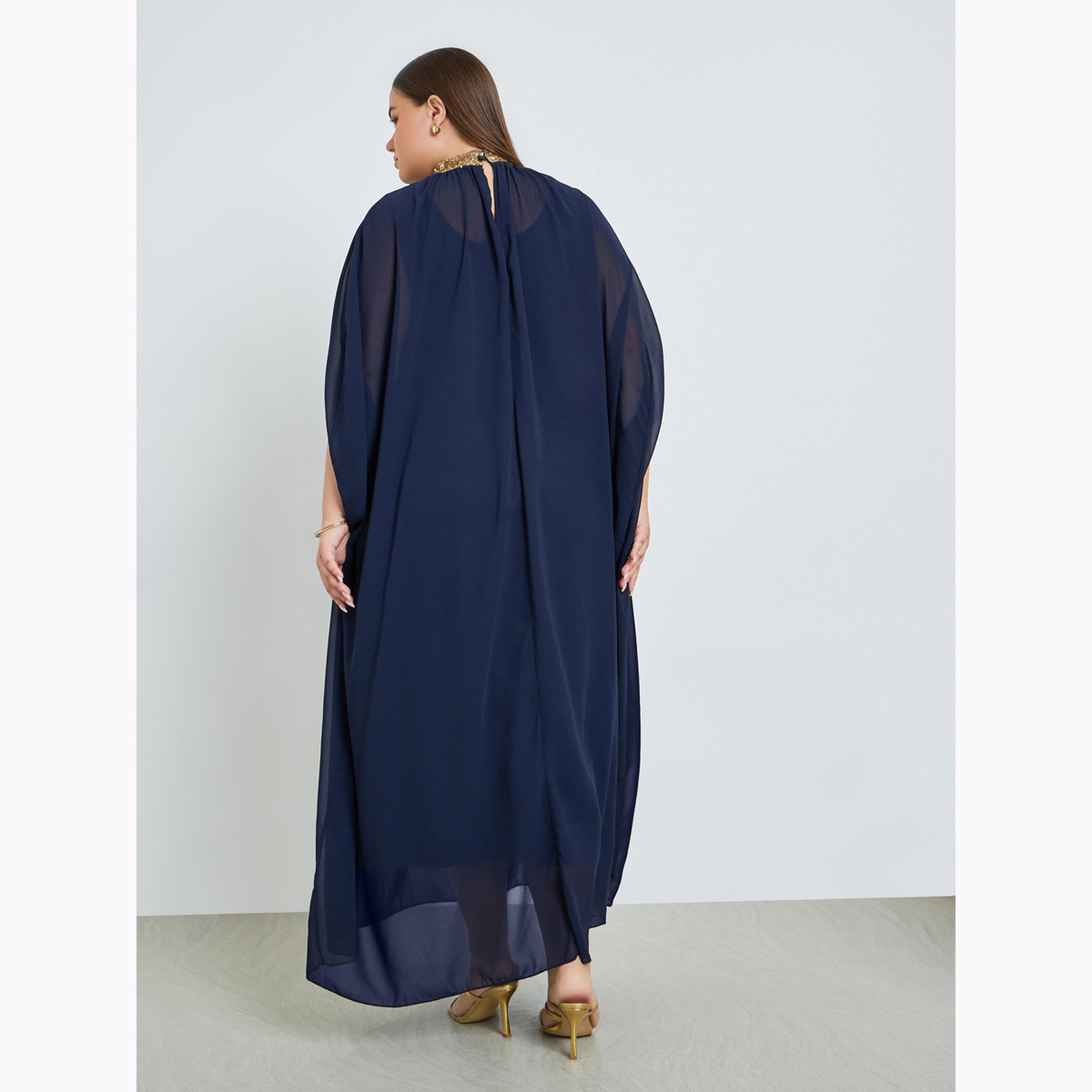 Styli Plus Size Navy Blue Embellished Kaftan Maxi Dress-women-clothing-dresses-image-4