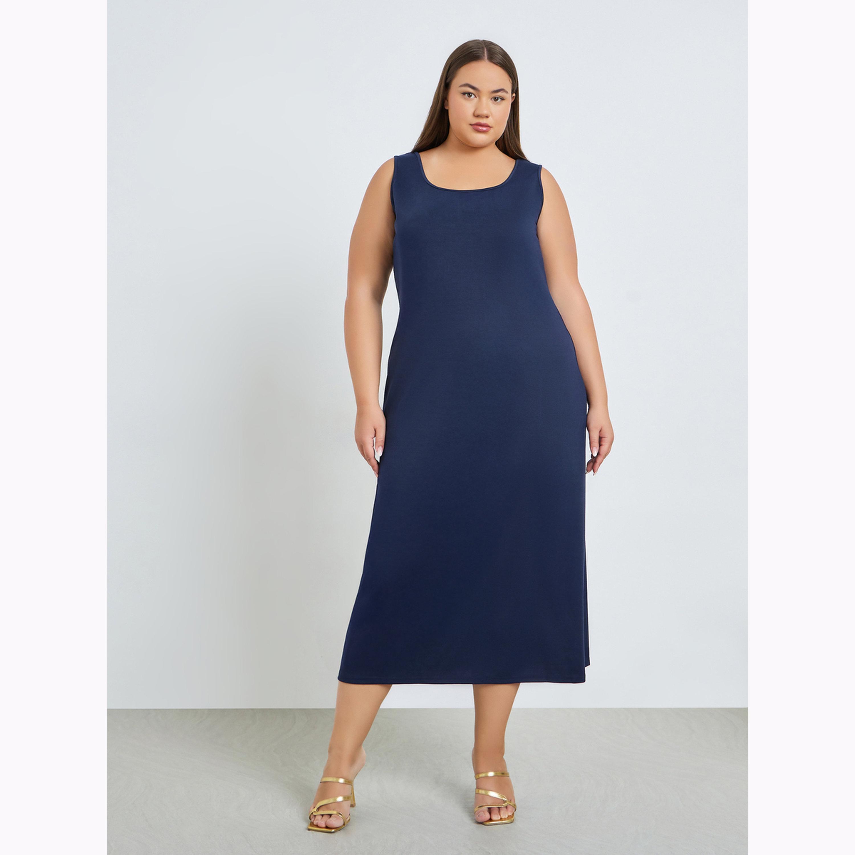 Styli Plus Size Navy Blue Embellished Kaftan Maxi Dress-women-clothing-dresses-image-5