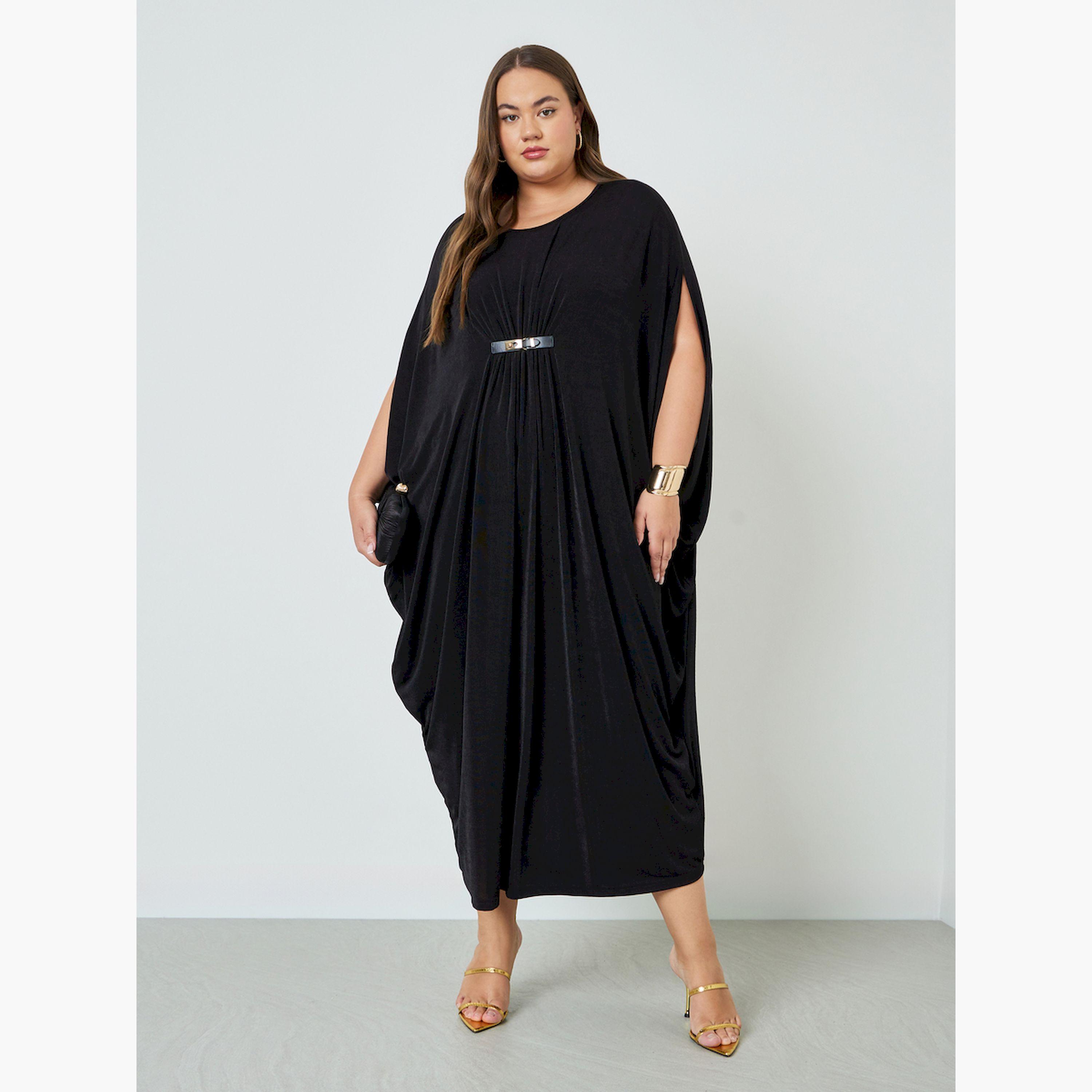 Styli Plus Size Buckle Detail Overlay Maxi Dress and Cami-women-clothing-dresses-image-1