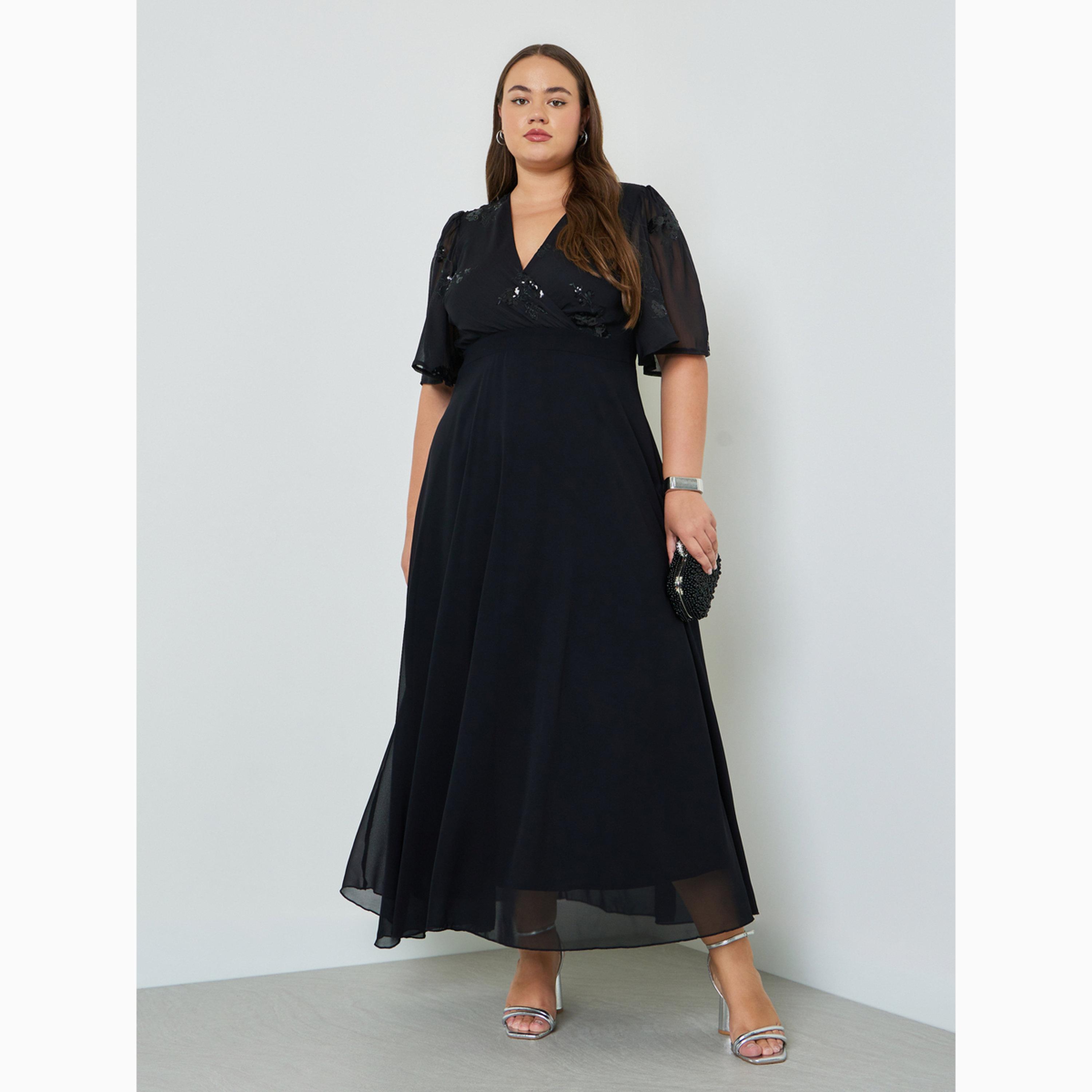 Styli Plus Size Sequined Yoke A-Line Maxi Dress-women-clothing-dresses-image-1