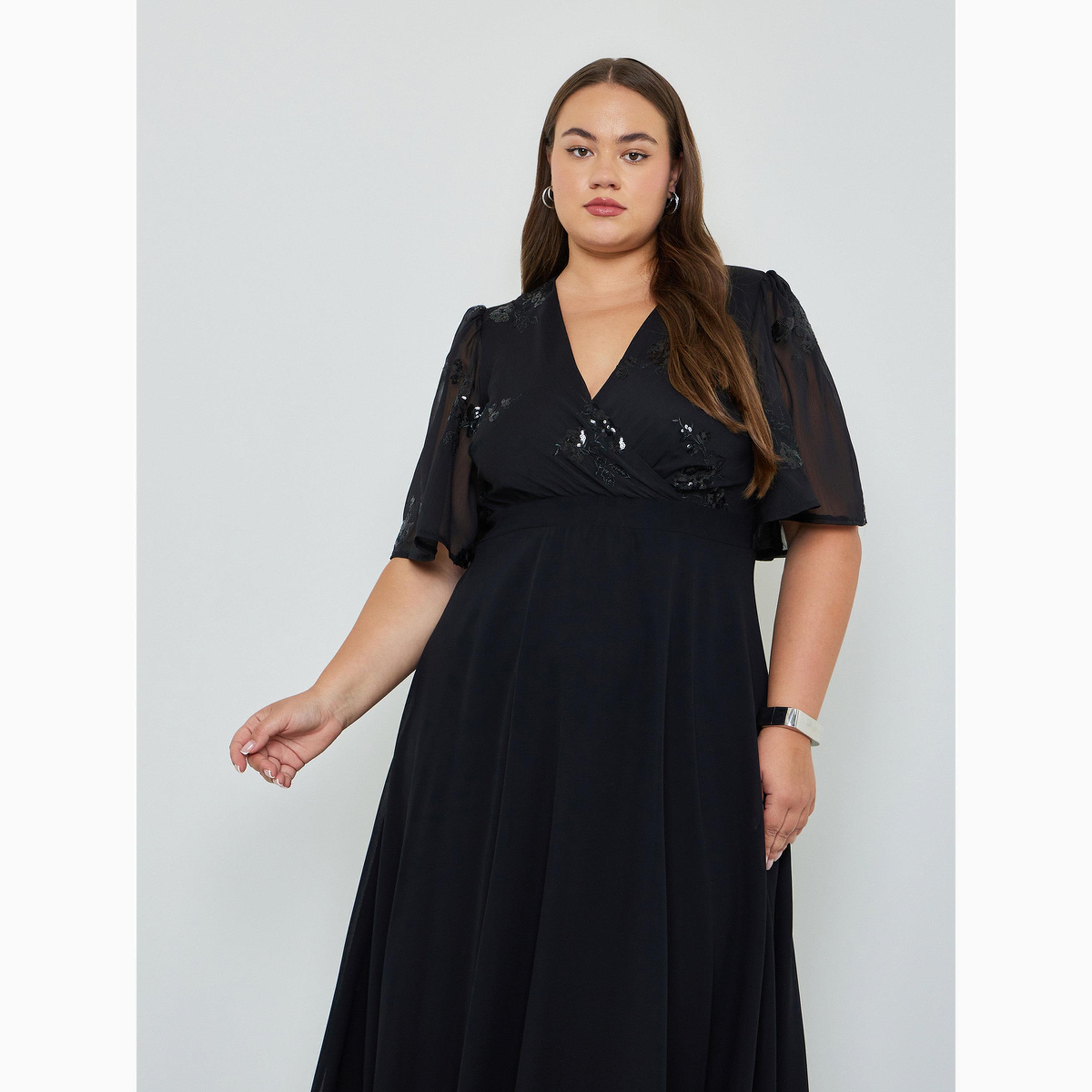 Styli Plus Size Sequined Yoke A-Line Maxi Dress-women-clothing-dresses-image-2