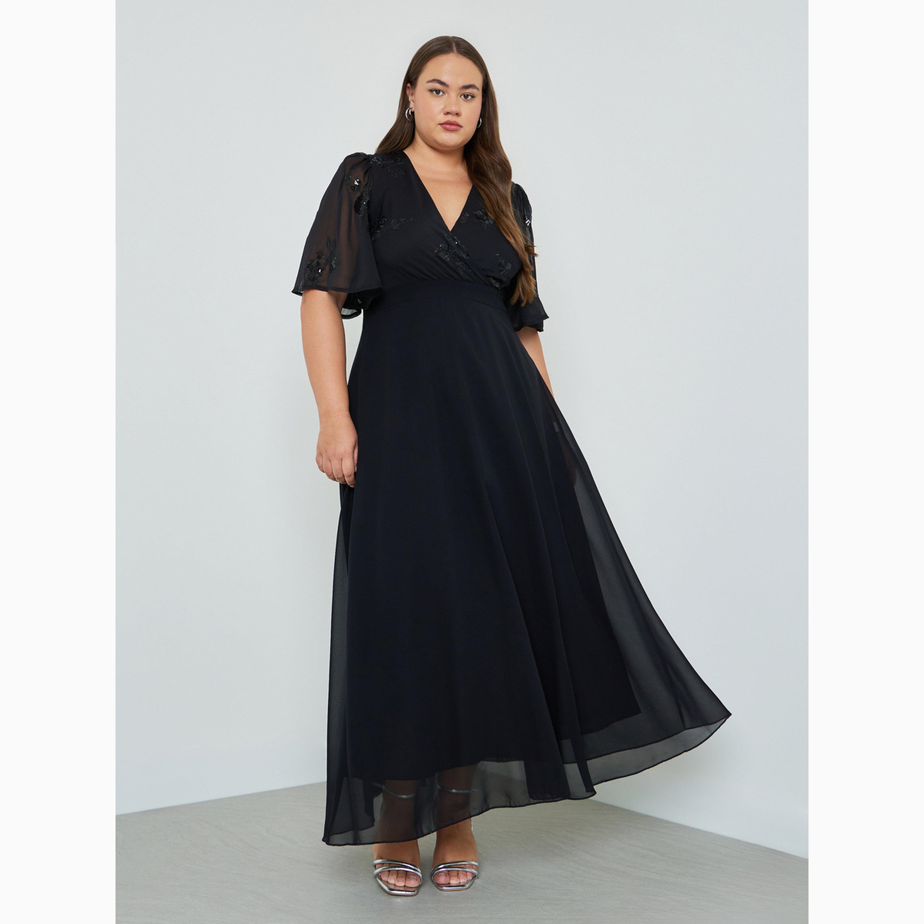 Styli Plus Size Sequined Yoke A-Line Maxi Dress-women-clothing-dresses-image-3