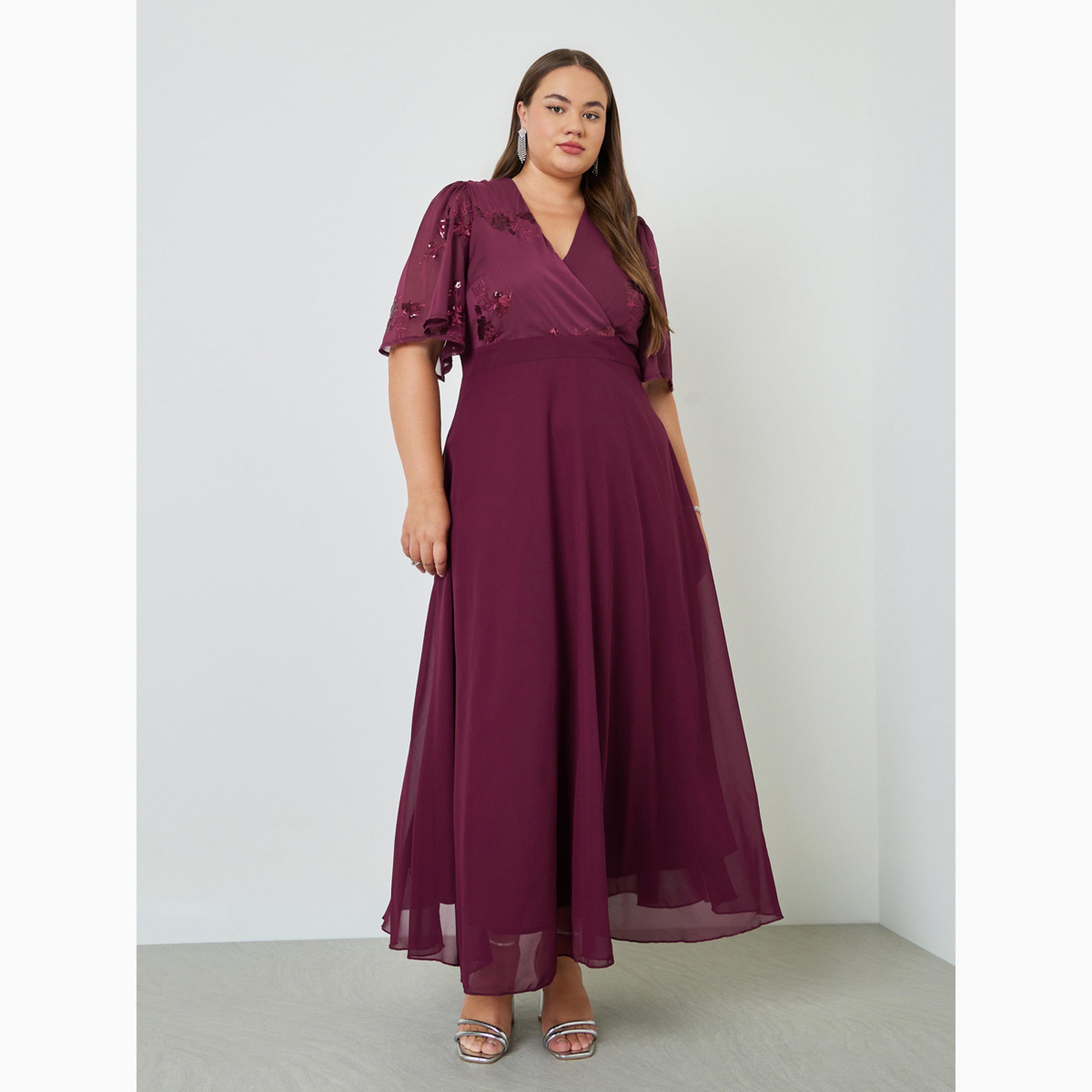 فستان ماكسي طويل بقصة صدر مزينة بالترتر وقصة راقية بمقاس كبير-women-clothing-dresses-image-1