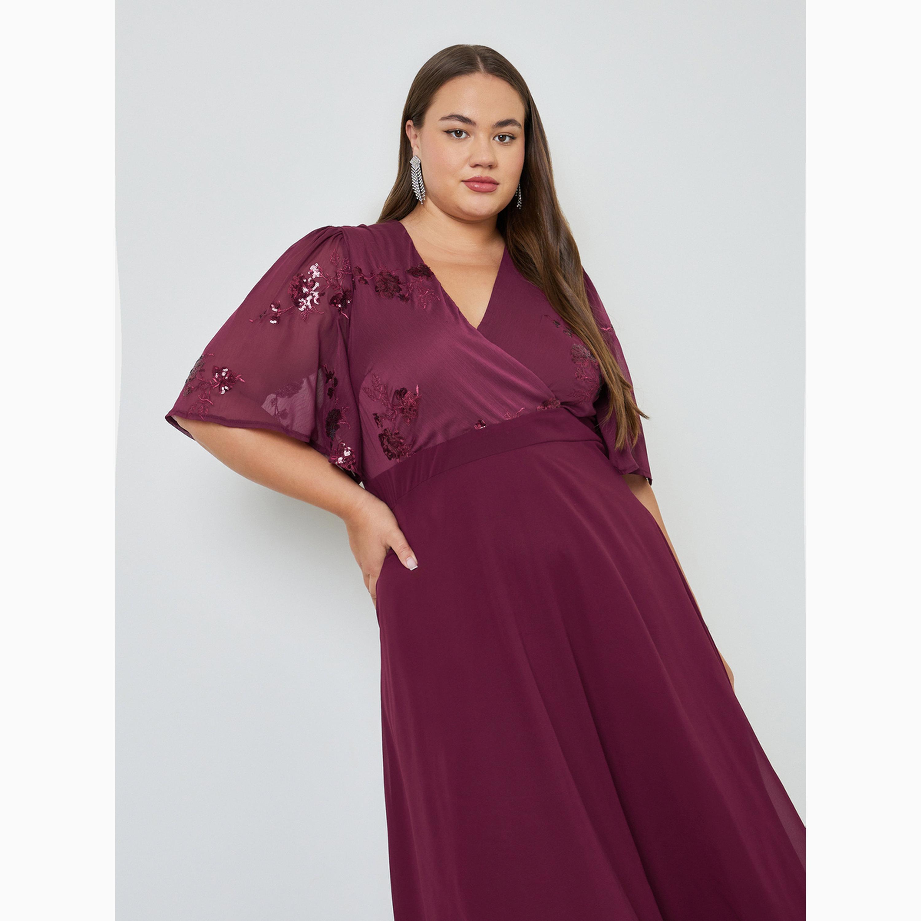 Styli Plus Size Sequined Yoke A-Line Maxi Dress-women-clothing-dresses-image-2