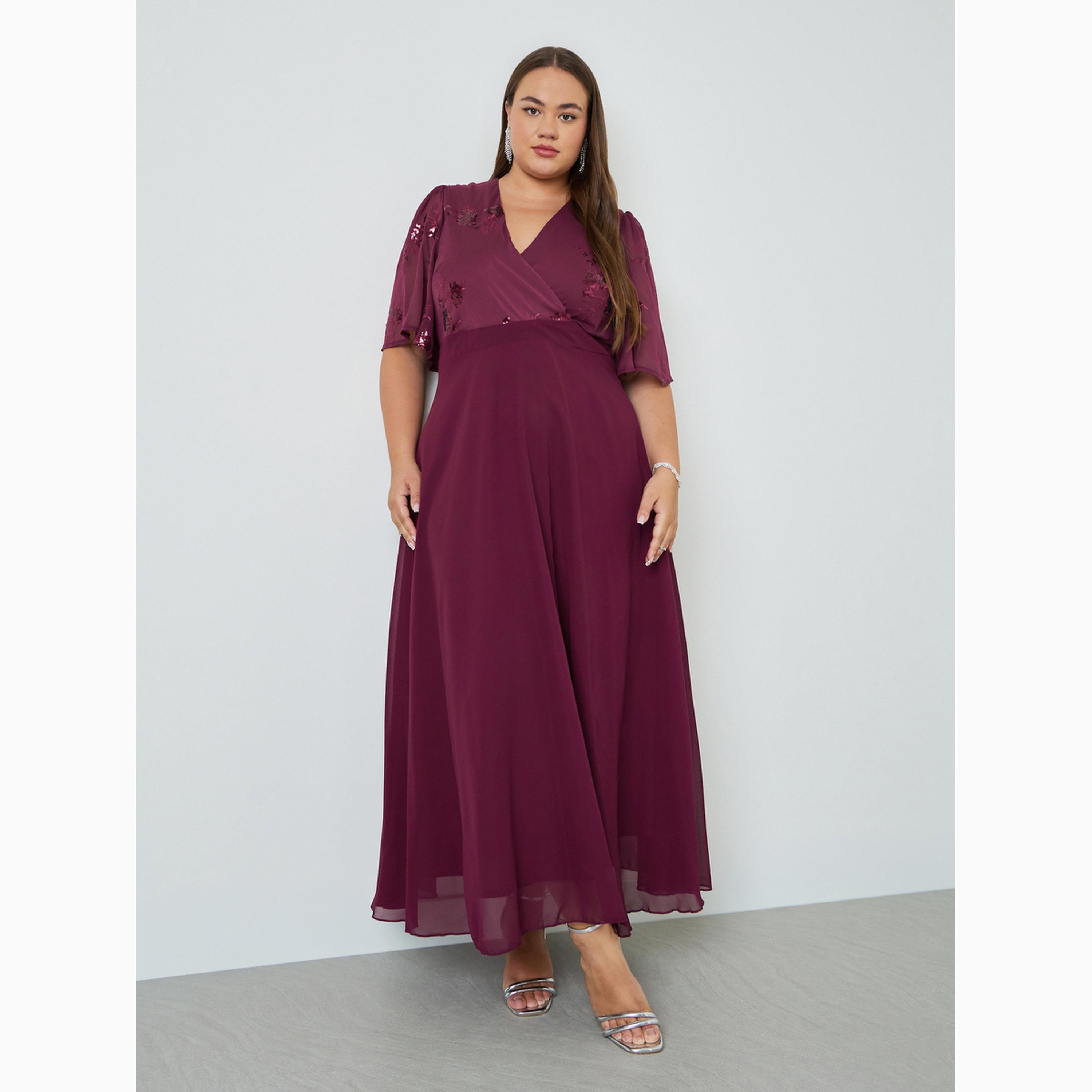 Styli Plus Size Sequined Yoke A-Line Maxi Dress-women-clothing-dresses-image-3