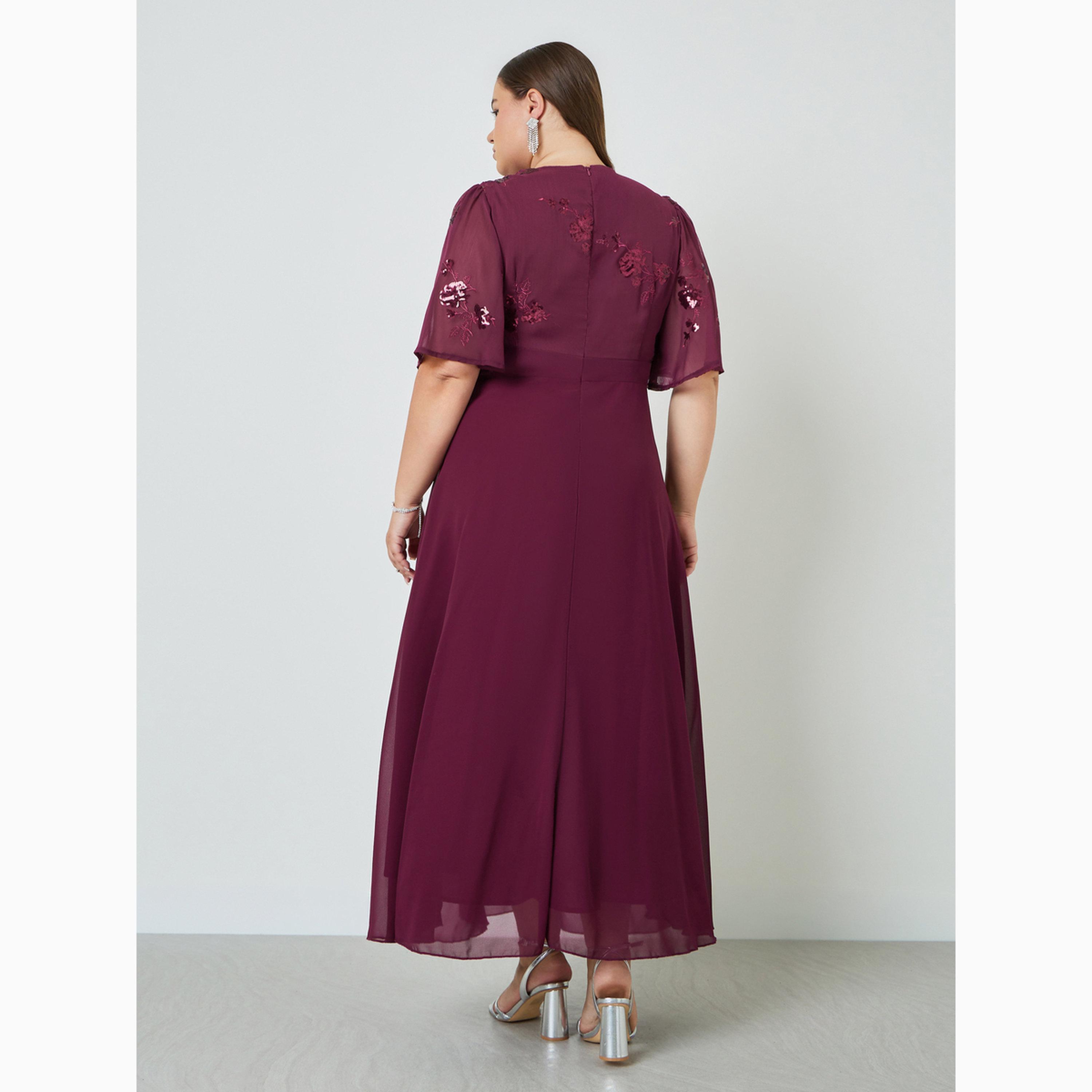 Styli Plus Size Sequined Yoke A-Line Maxi Dress-women-clothing-dresses-image-4