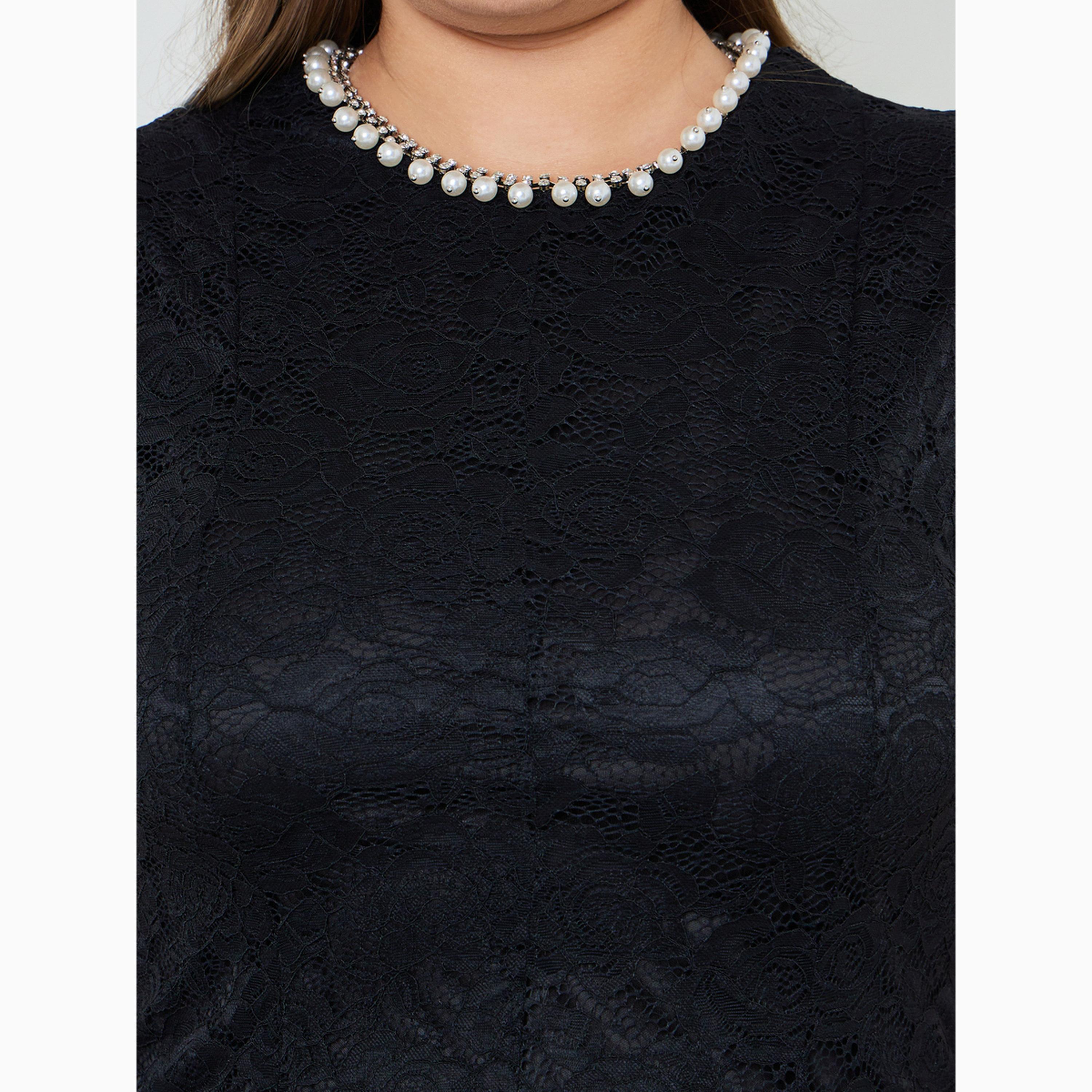 فستان ميدي متوسط الطول بطبقة دانتيل علوية وقصة راقية بمقاس كبير-women-clothing-dresses-image-5
