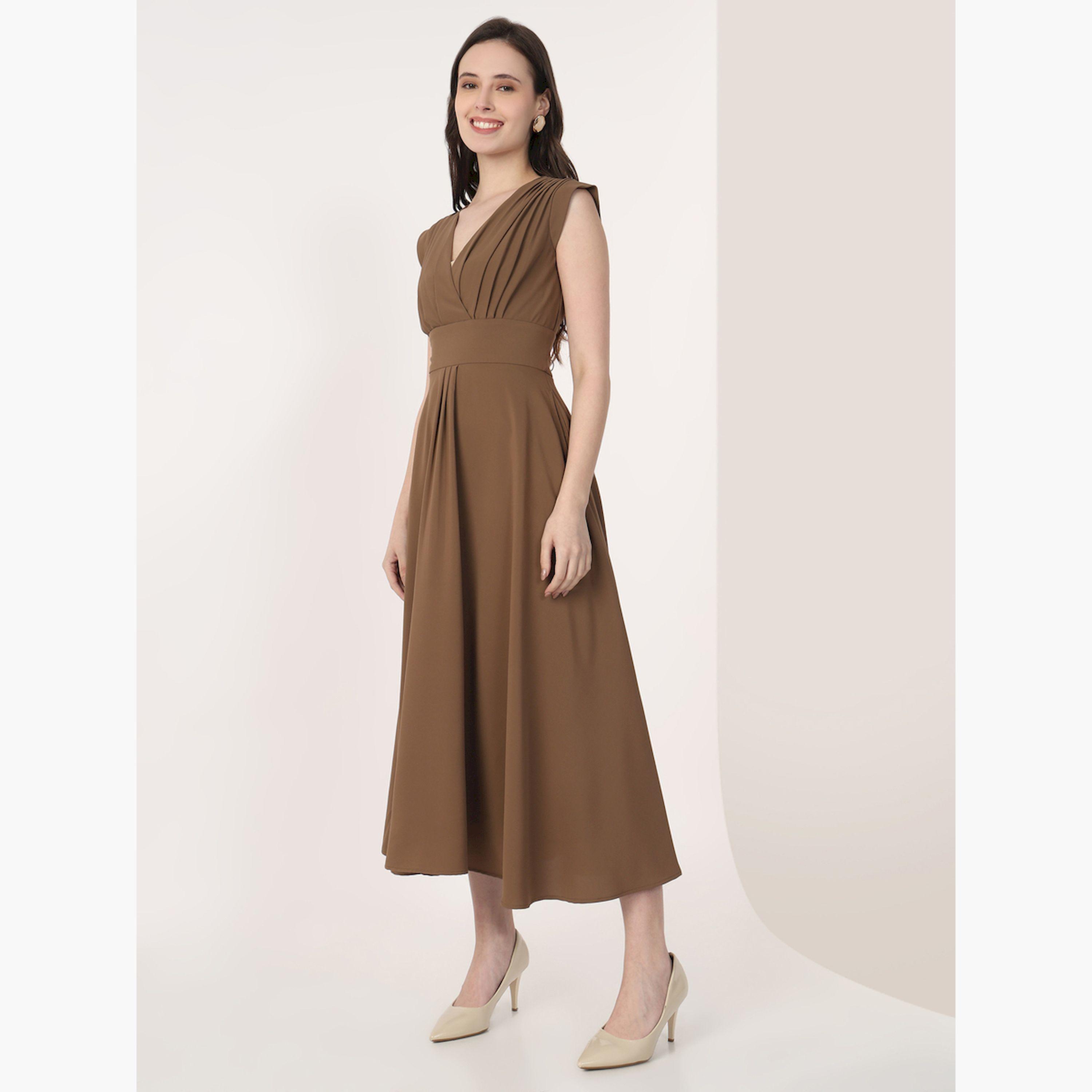 Mish Brown Pleated Sleeveless Wrap Midi Dress-women-clothing-dresses-image-4