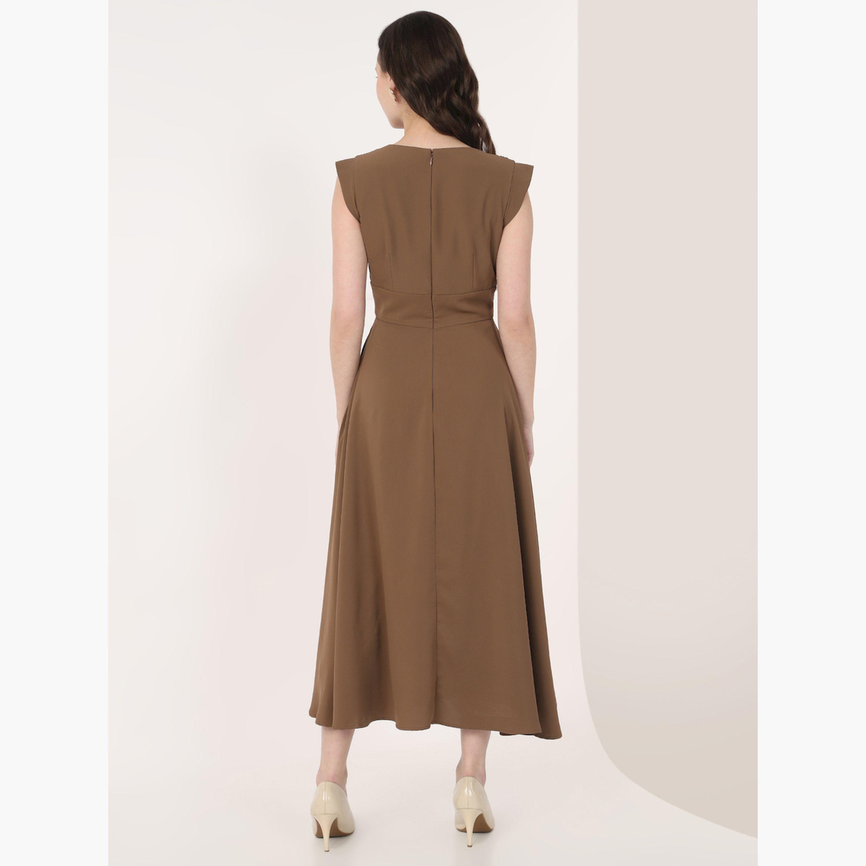 Mish Brown Pleated Sleeveless Wrap Midi Dress-women-clothing-dresses-image-5