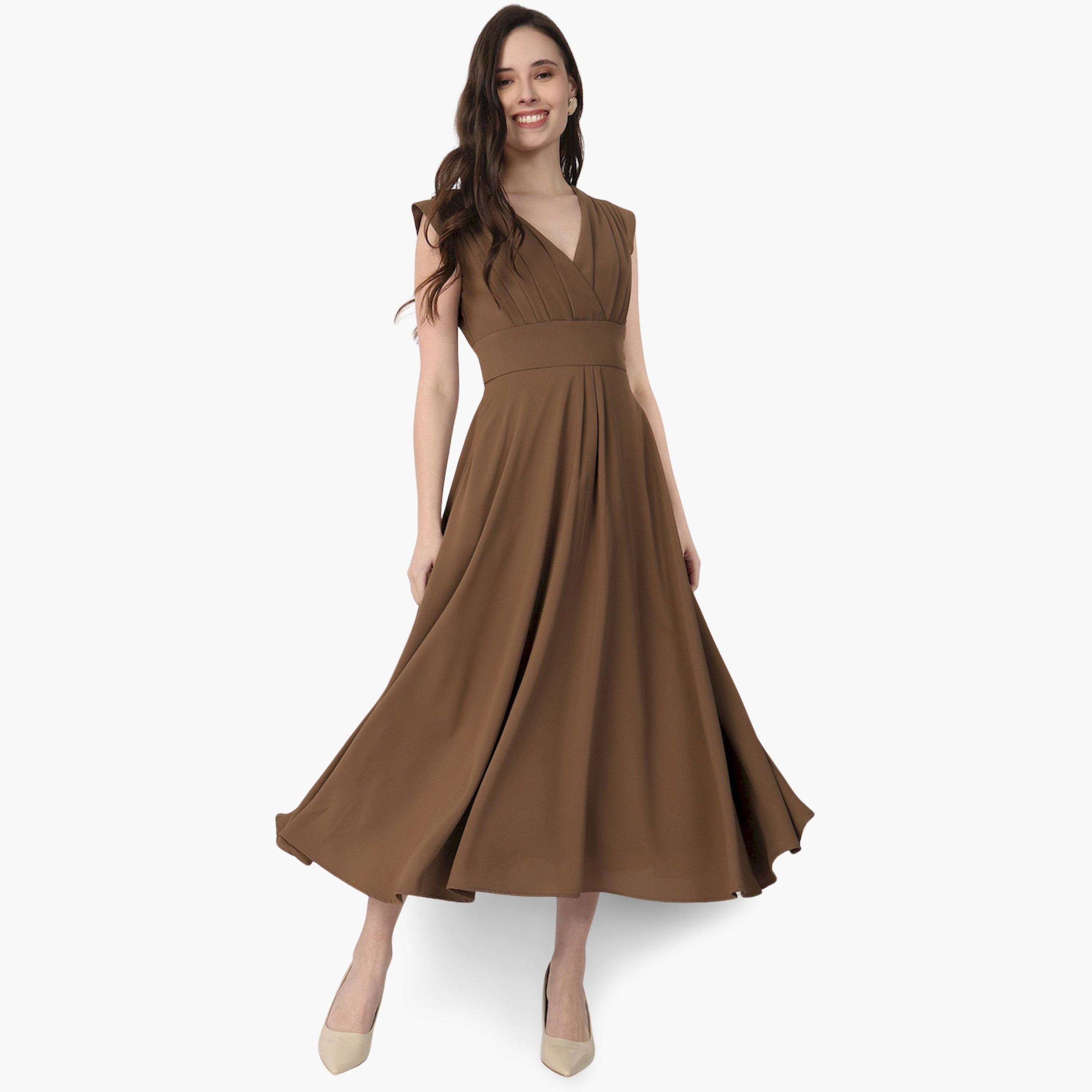 فستان ميدي بني بكسرات بلا أكمام وقصة ملفوفة-women-clothing-dresses-image-6