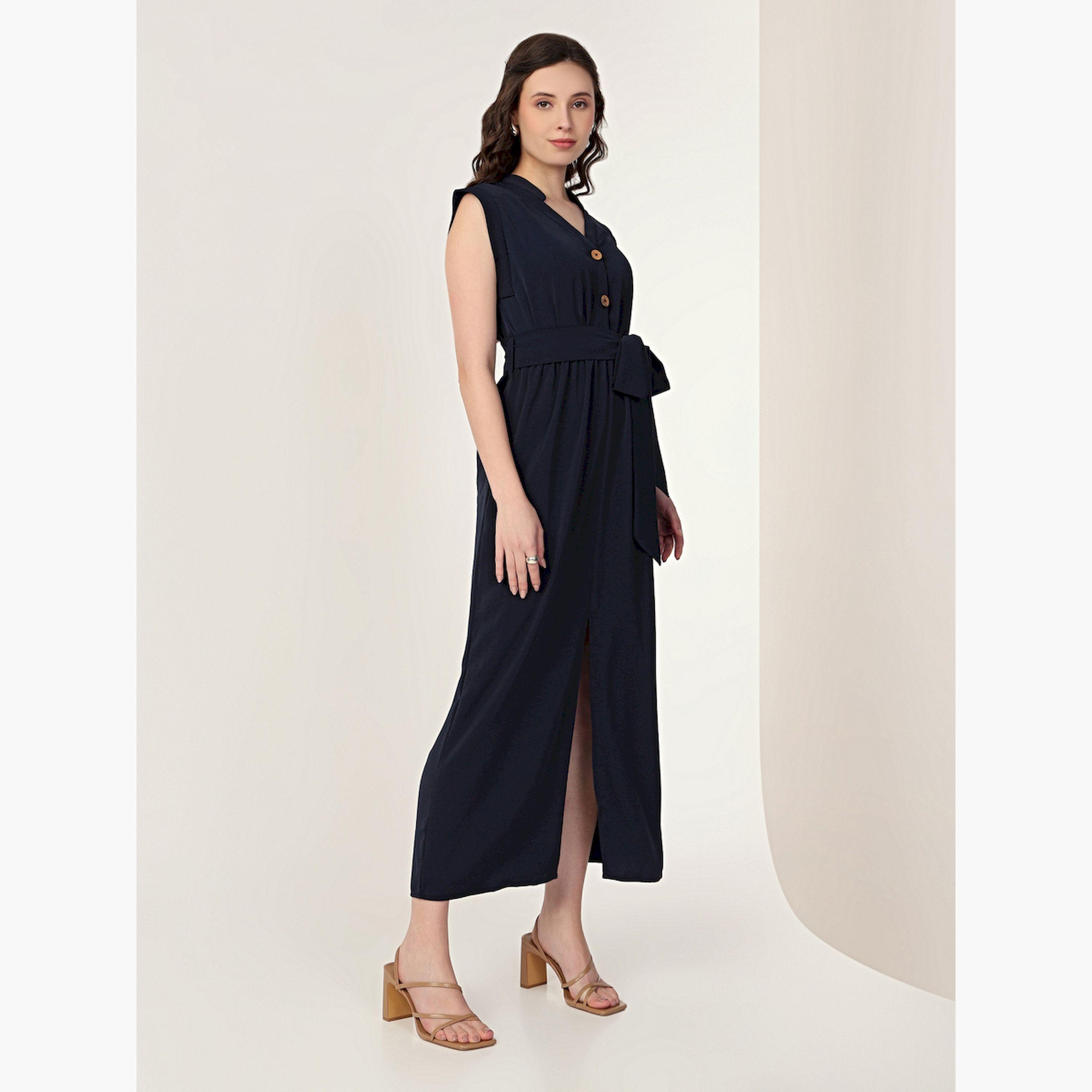 فستان ميدي كحلي بلا أكمام بفتحة أمامية-women-clothing-dresses-image-3