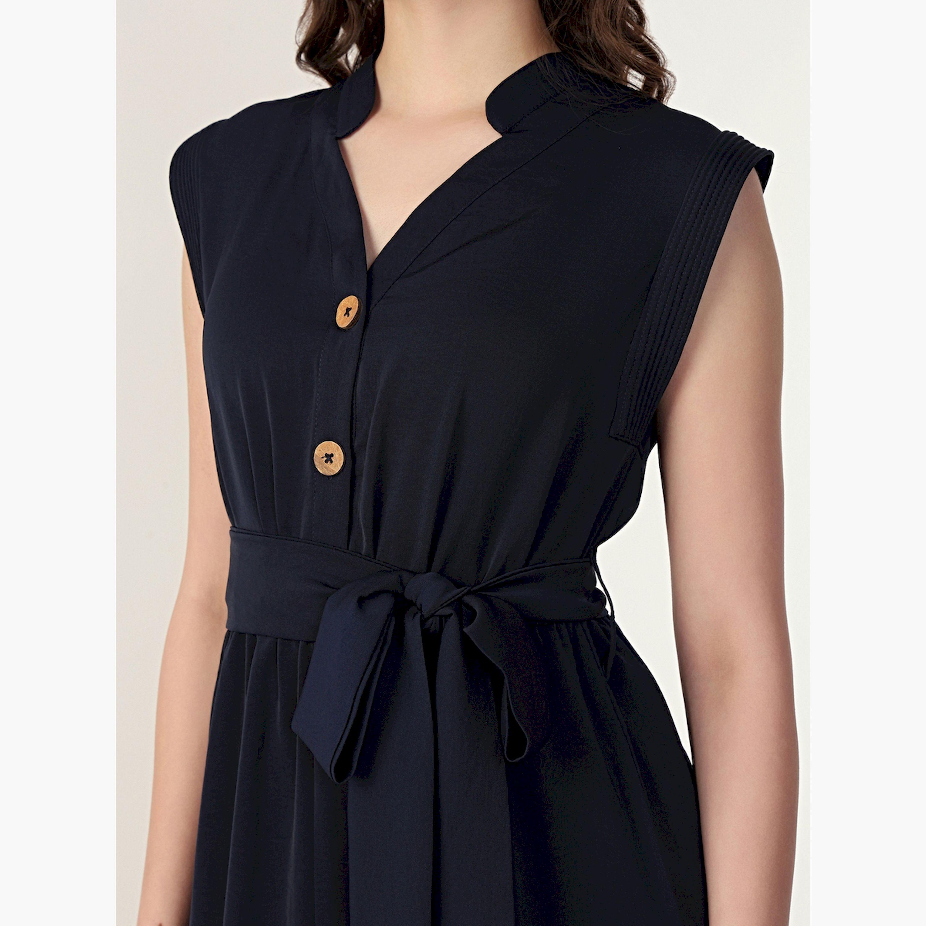 Mish Navy Blue Sleeveless Midi Dress with Front Slit-women-clothing-dresses-image-6