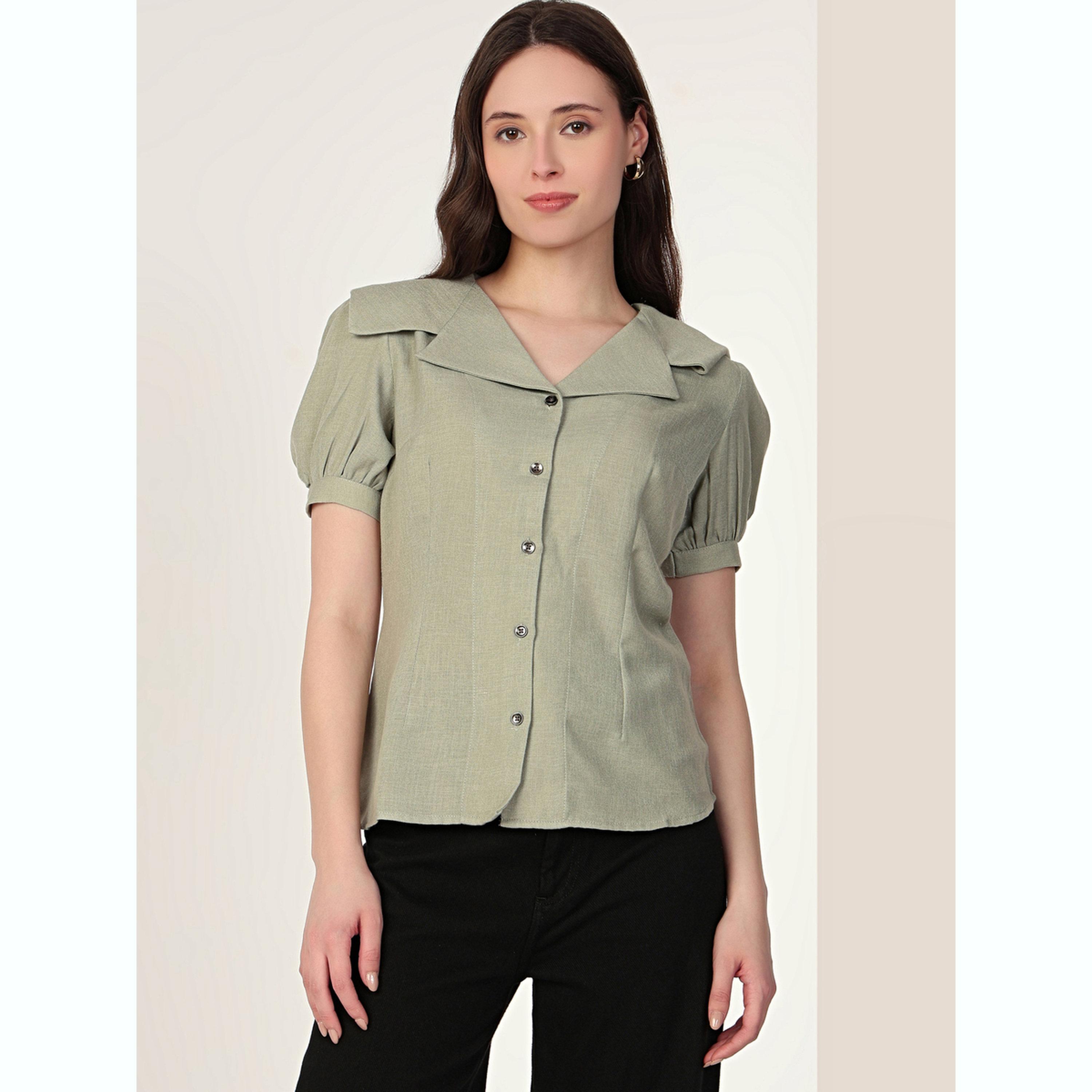 بلوزة بأكمام منفوخة وياقة بيتر بان-women-clothing-shirtsandblouses-shirts-image-1
