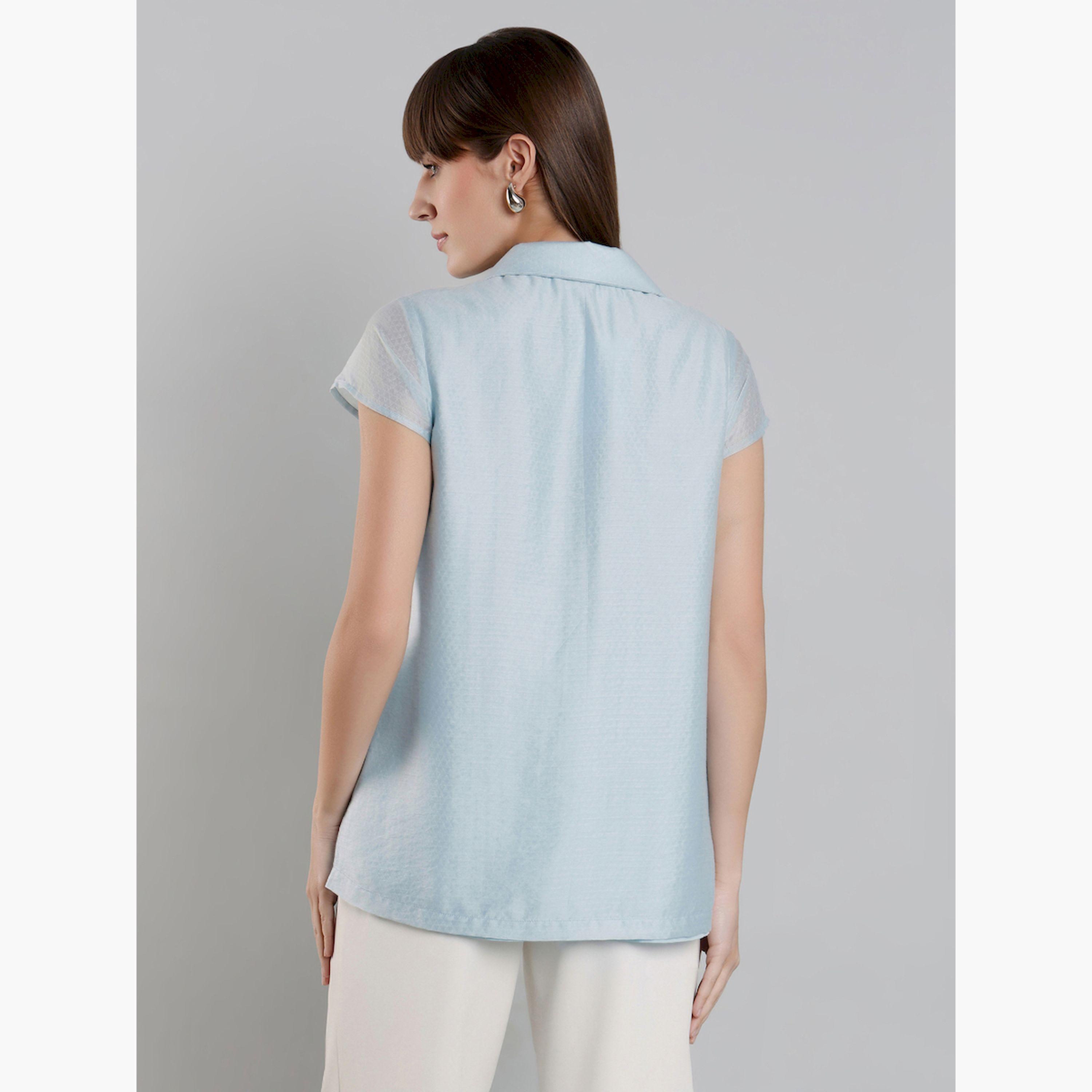 Mish X Styli Blue Short Sleeve Button-Down Top-women-clothing-shirtsandblouses-blouses-image-3