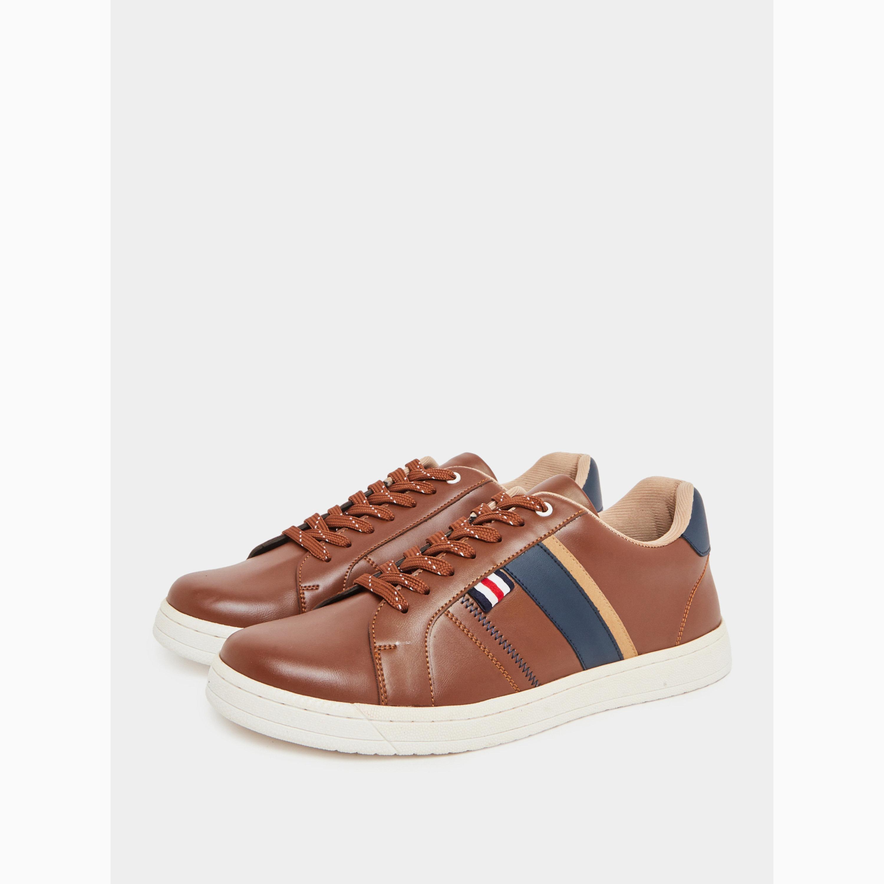 Styli Men Tan Side Stripe Lace-Up Sneakers-men-shoes-sneakers-image-1