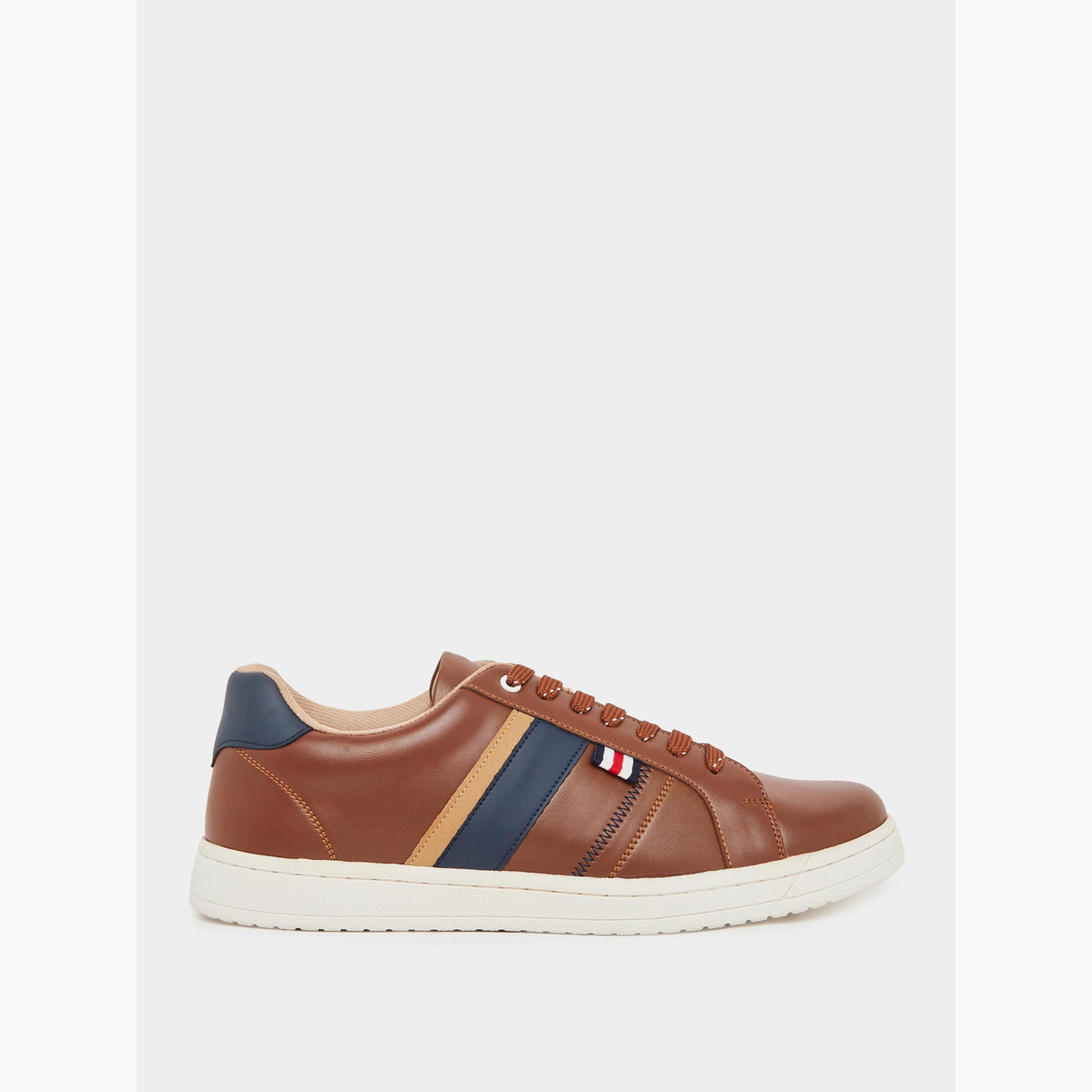 Styli Men Tan Side Stripe Lace-Up Sneakers-men-shoes-sneakers-image-2
