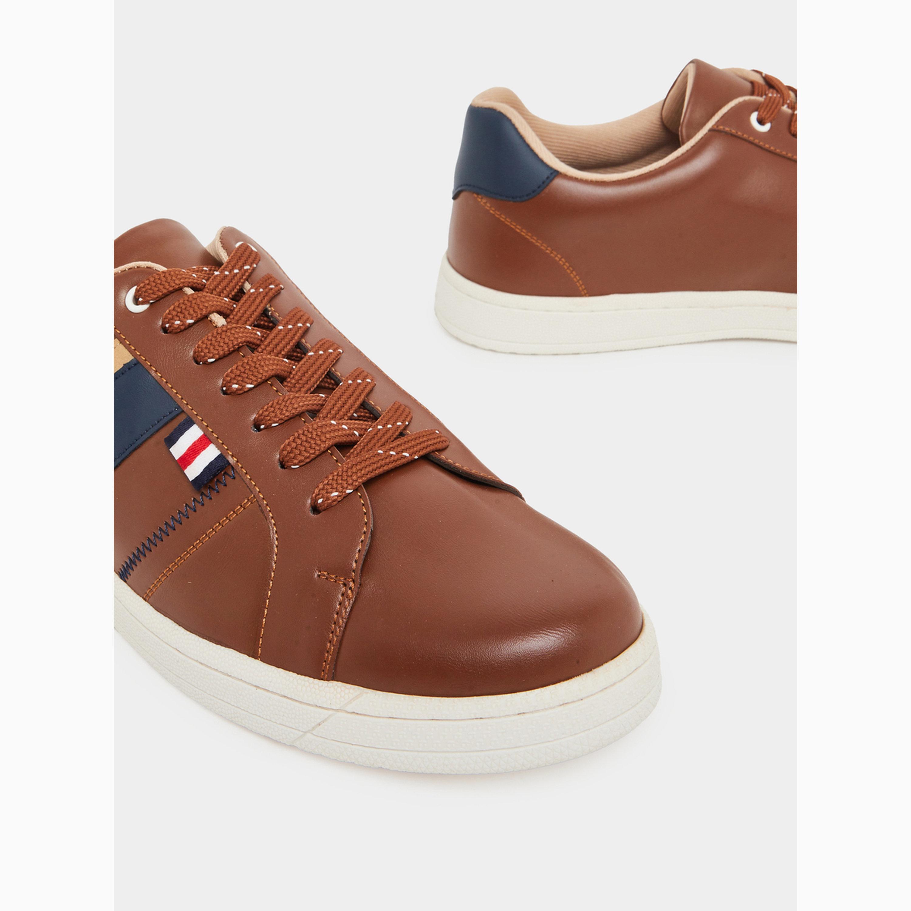 Styli Men Tan Side Stripe Lace-Up Sneakers-men-shoes-sneakers-image-4