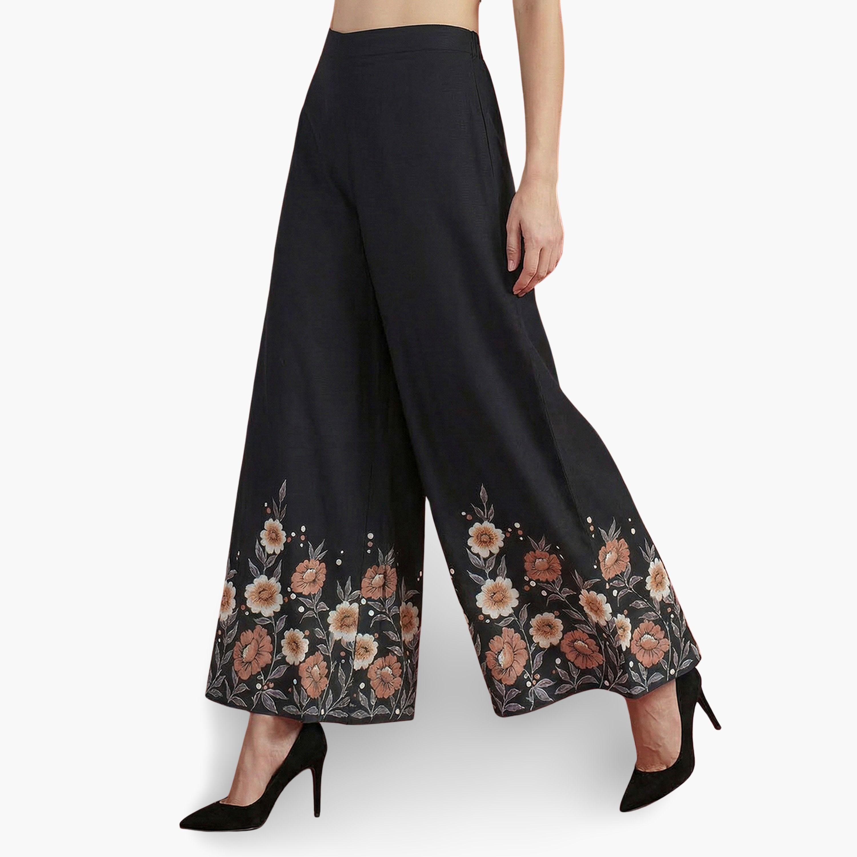 Globus X Styli Black Floral Print Shirt and Wide Leg Pants Fusion Co-Ords-women-clothing-coordsets-image-5