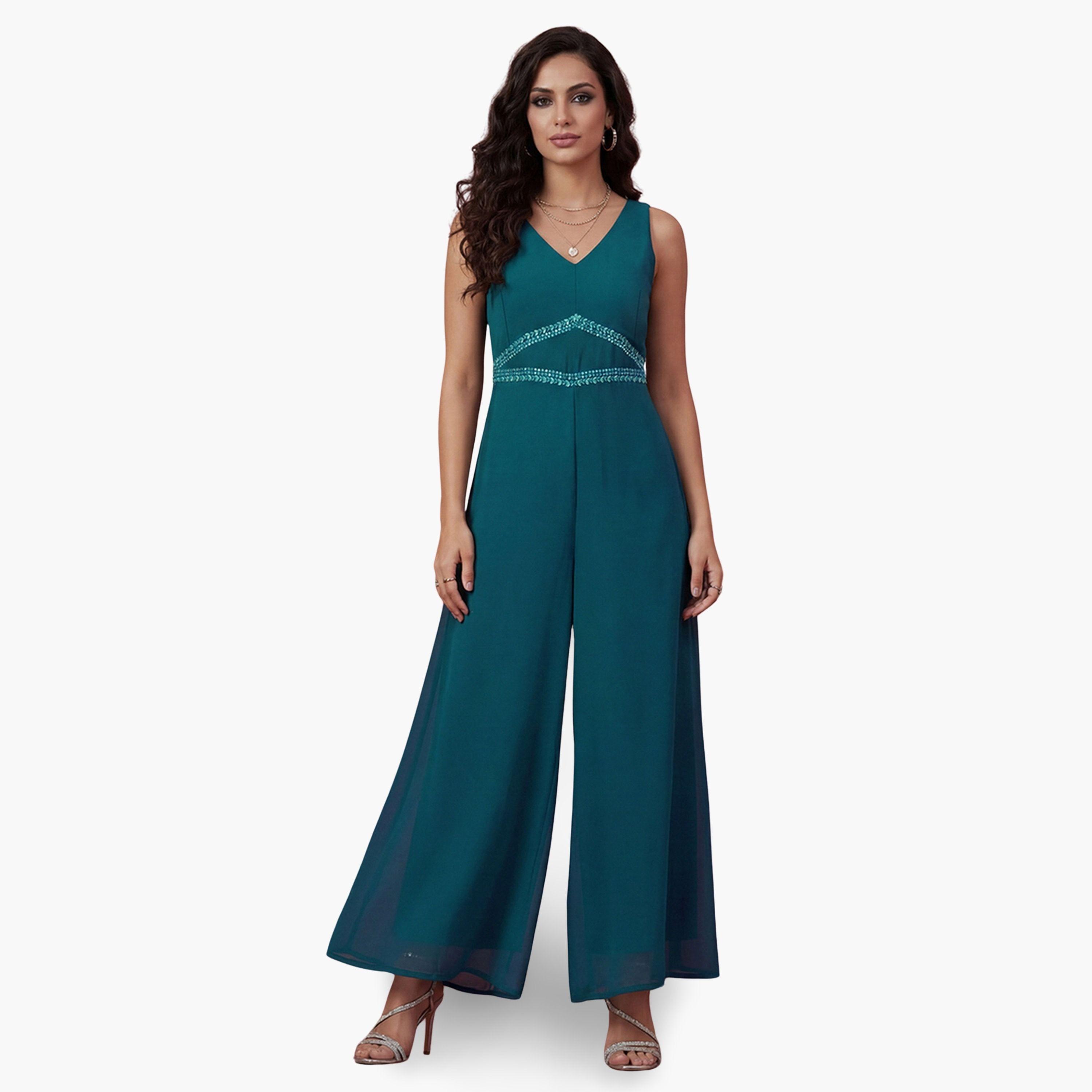 جمبسوت احتفالي جورجيت بتفاصيل مطرزة-women-clothing-jumpsuits-image-1