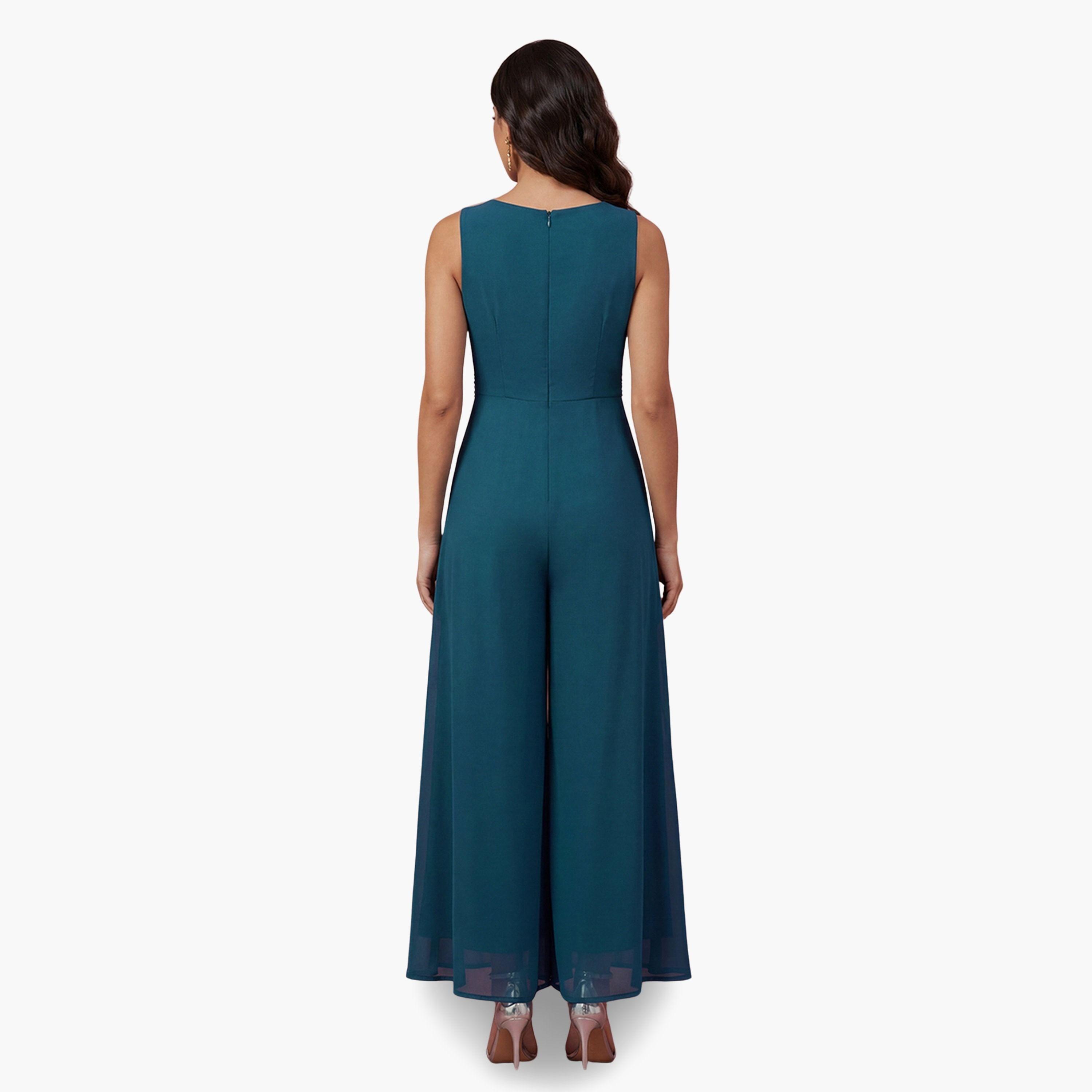 Globus X Styli Teal Embroidered Detail Georgette Festive Jumpsuit-women-clothing-jumpsuits-image-3