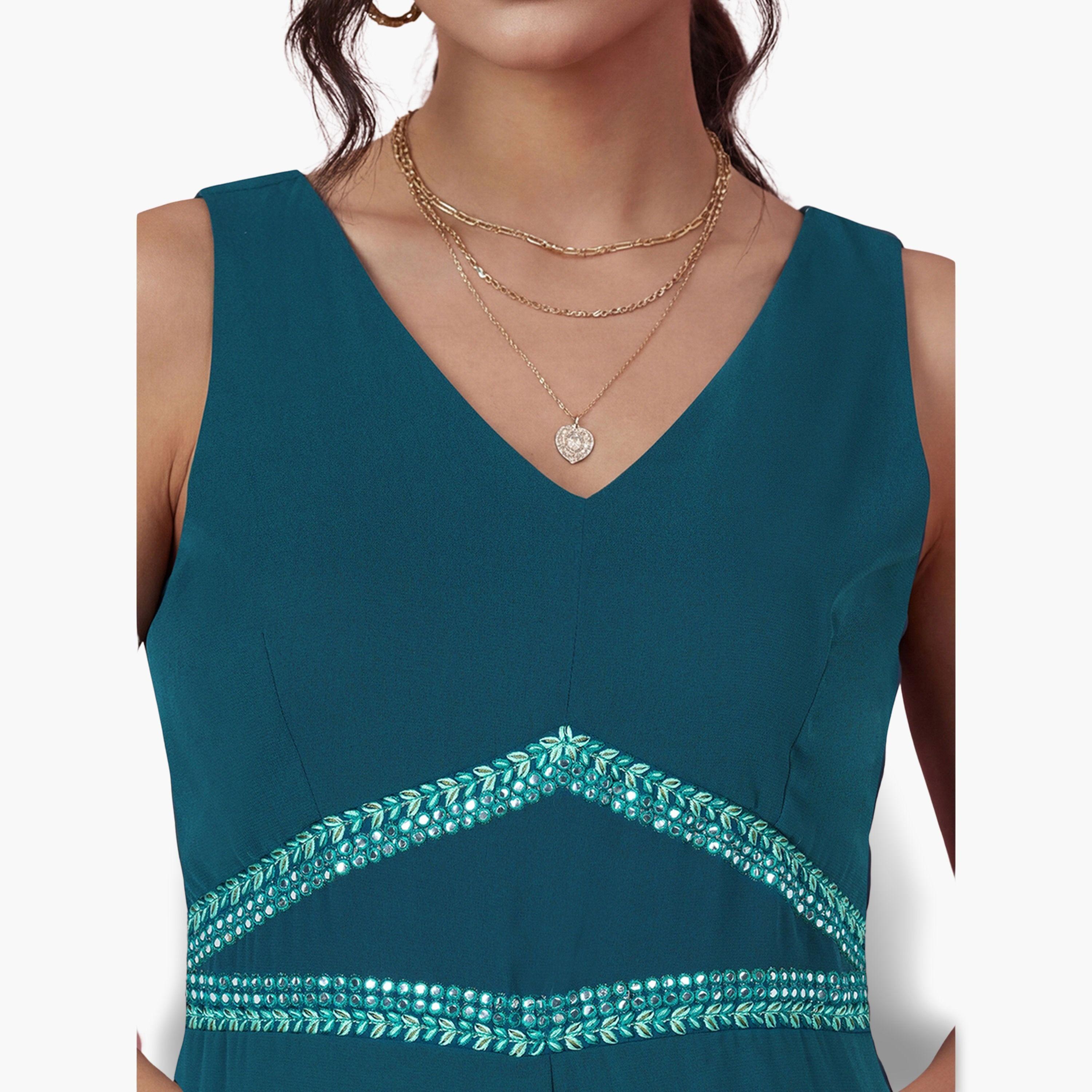 Globus X Styli Teal Embroidered Detail Georgette Festive Jumpsuit-women-clothing-jumpsuits-image-5