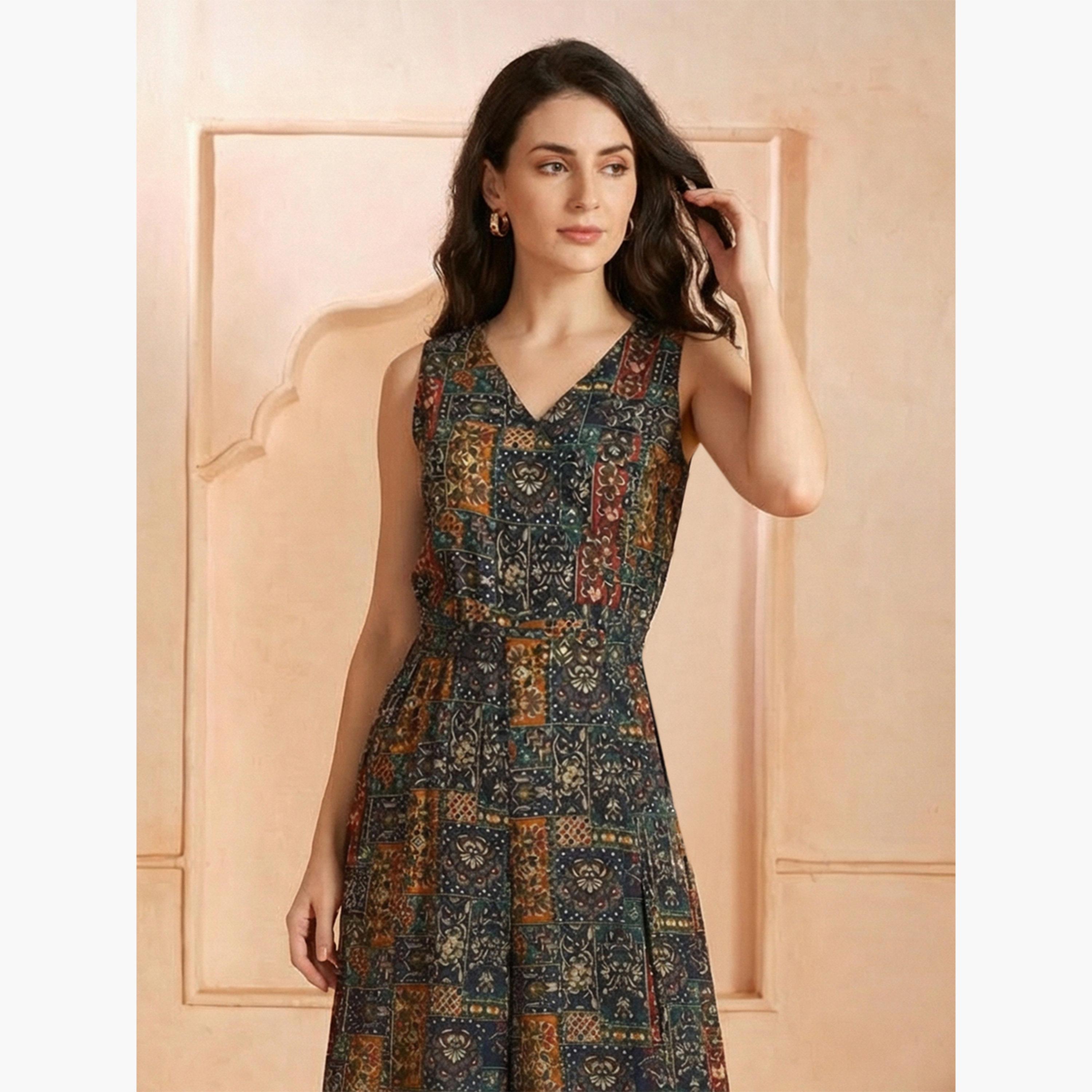 Globus X Styli Multi Ethnic Print Belted Fusion Wide Leg Jumpsuit-women-clothing-jumpsuits-image-4