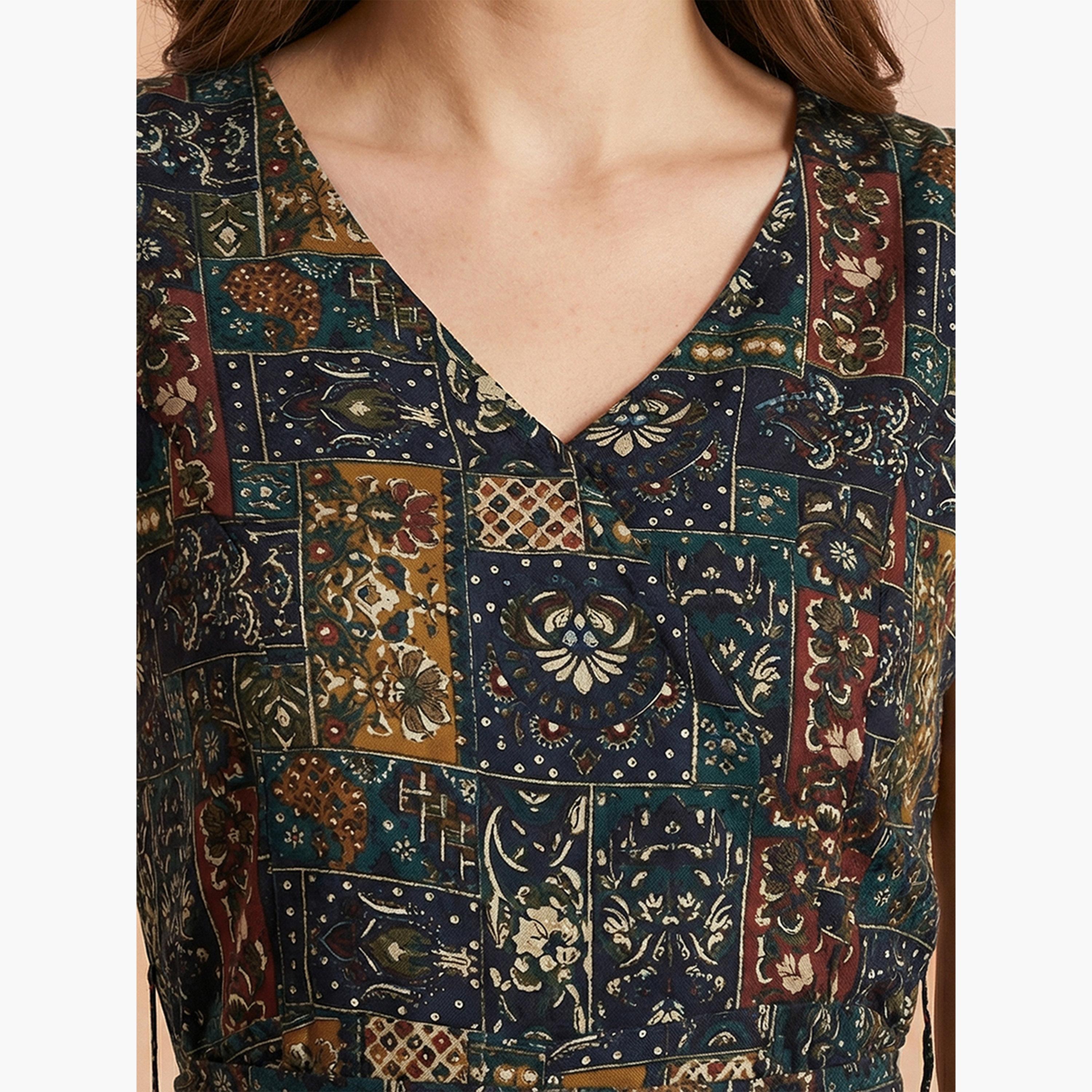 Globus X Styli Multi Ethnic Print Belted Fusion Wide Leg Jumpsuit-women-clothing-jumpsuits-image-5