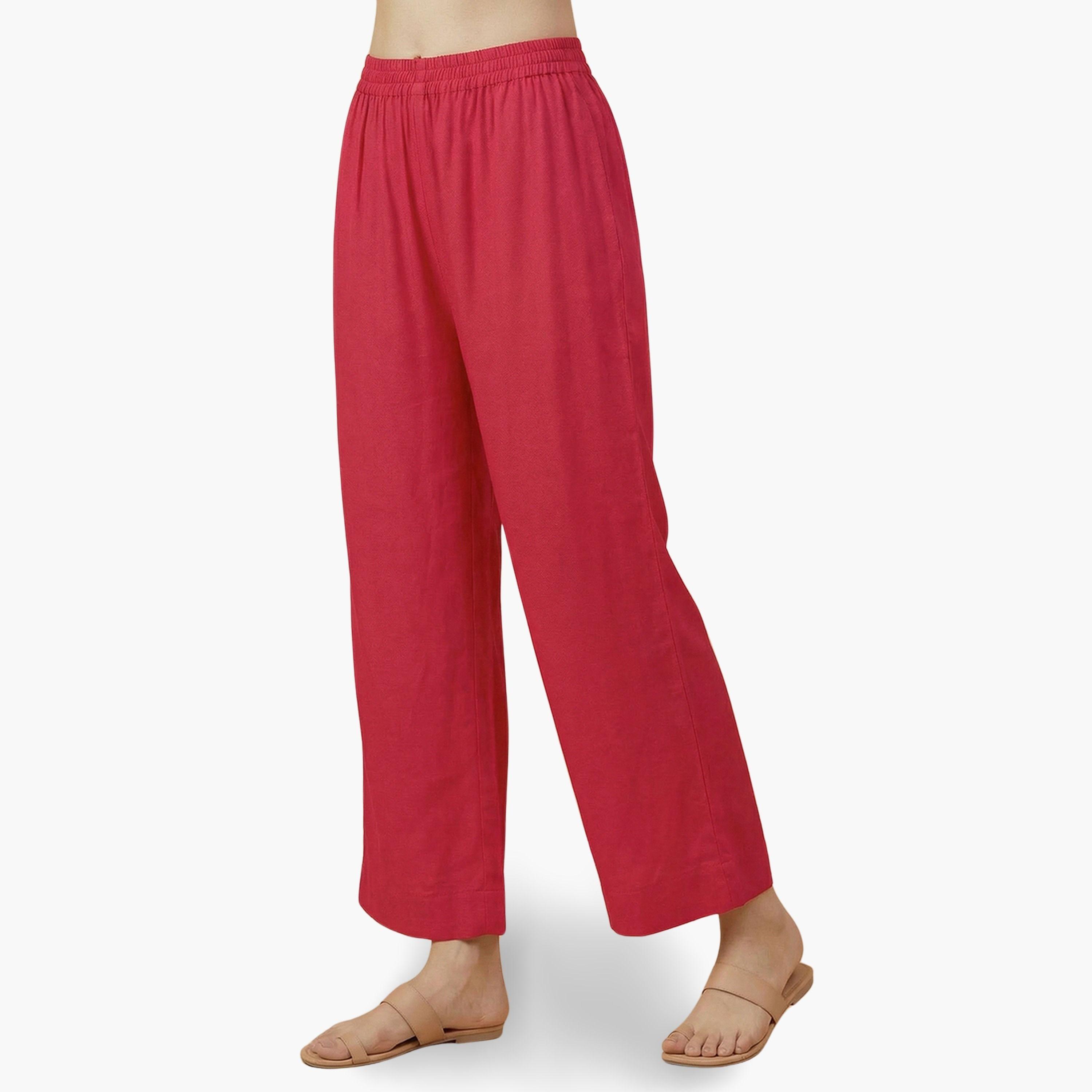 Globus X Styli Red Mandarin Collar Embroidered Kurta with Wide Leg Pants Set-women-clothing-ethnicwear-kurtasets-image-5