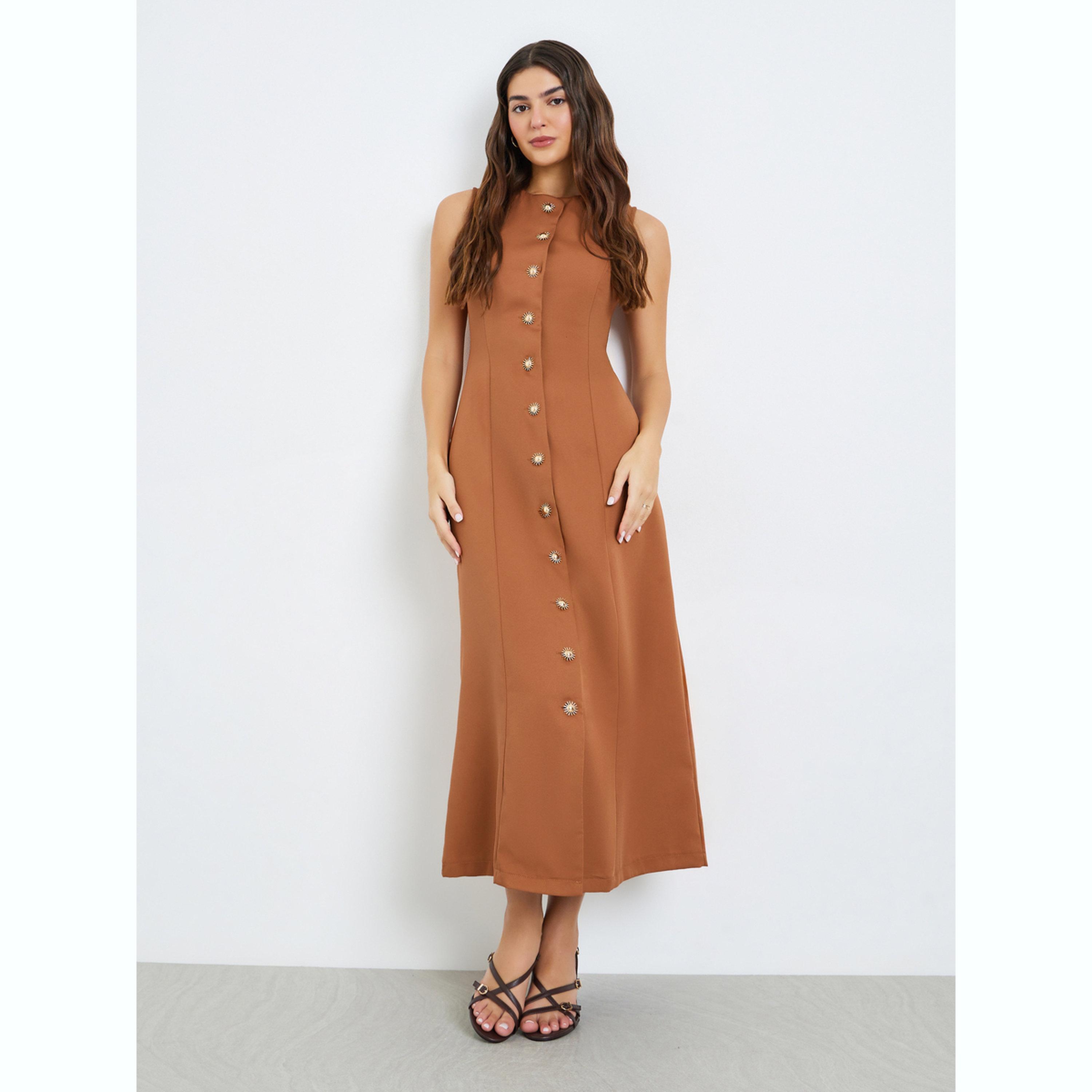 فستان طويل بلا أكمام وتفاصيل أزرار-women-clothing-dresses-image-1