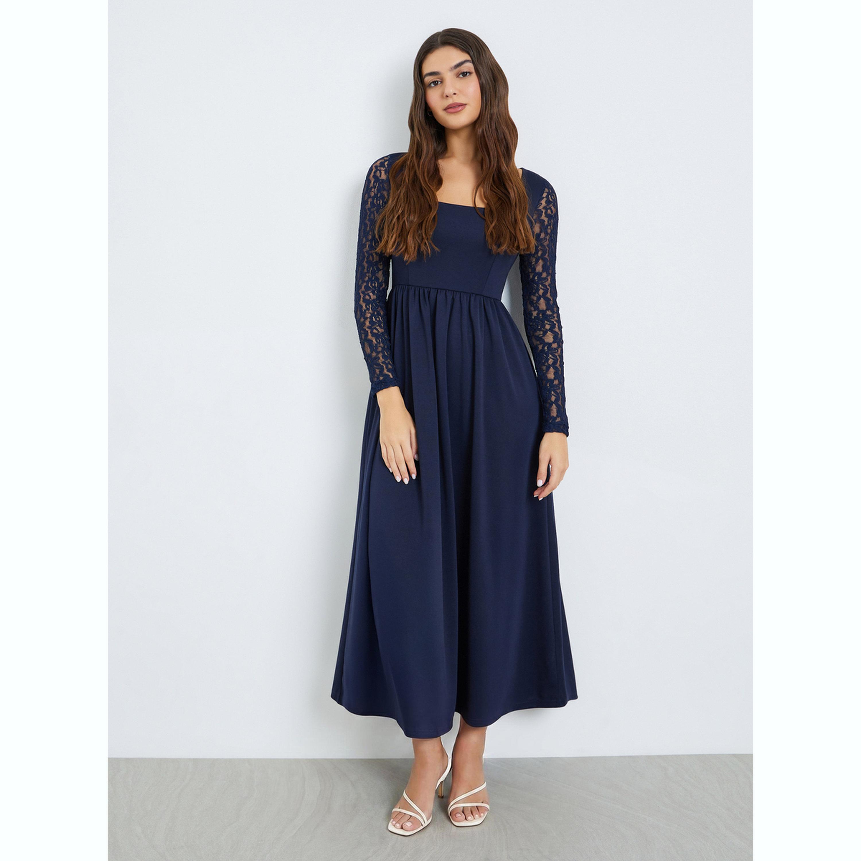 فستان طويل بحافة واسعة وأكمام دانتيل-women-clothing-dresses-image-1