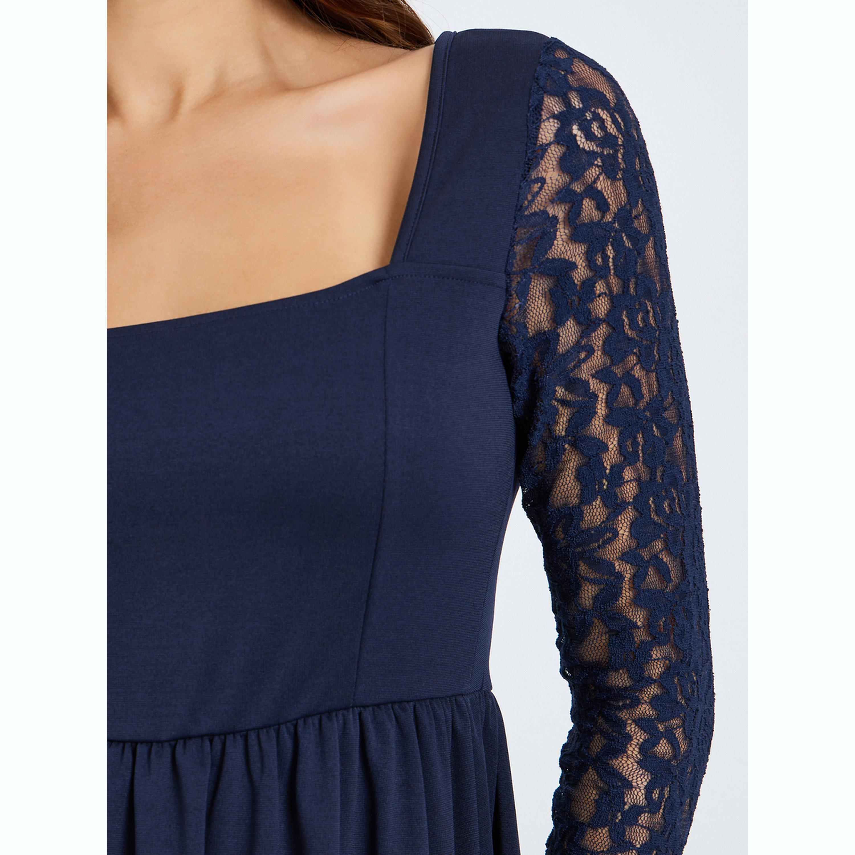 Styli Navy Blue Lace Sleeves A-Line Maxi Dress-women-clothing-dresses-image-5