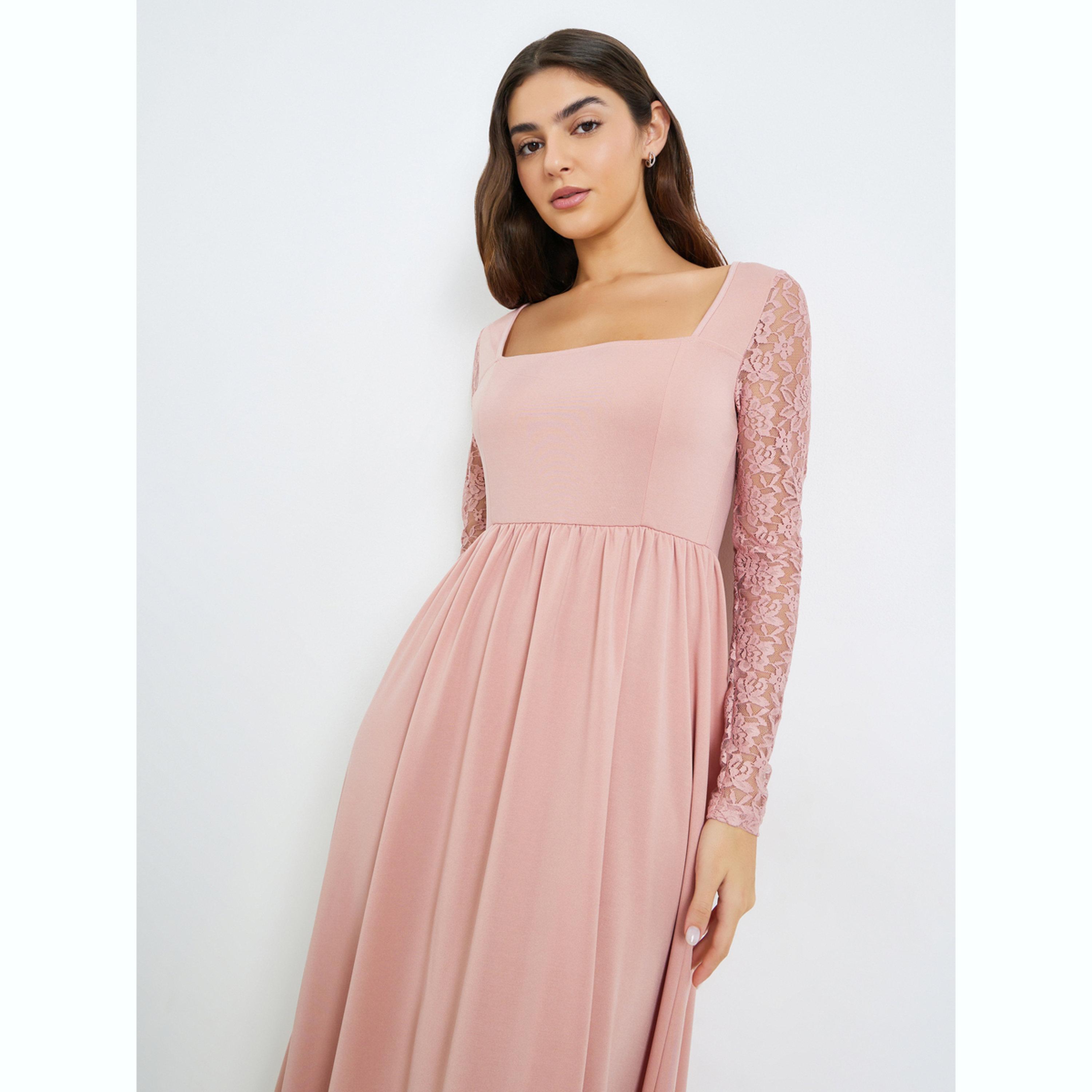 فستان طويل بحافة واسعة وأكمام دانتيل-women-clothing-dresses-image-2